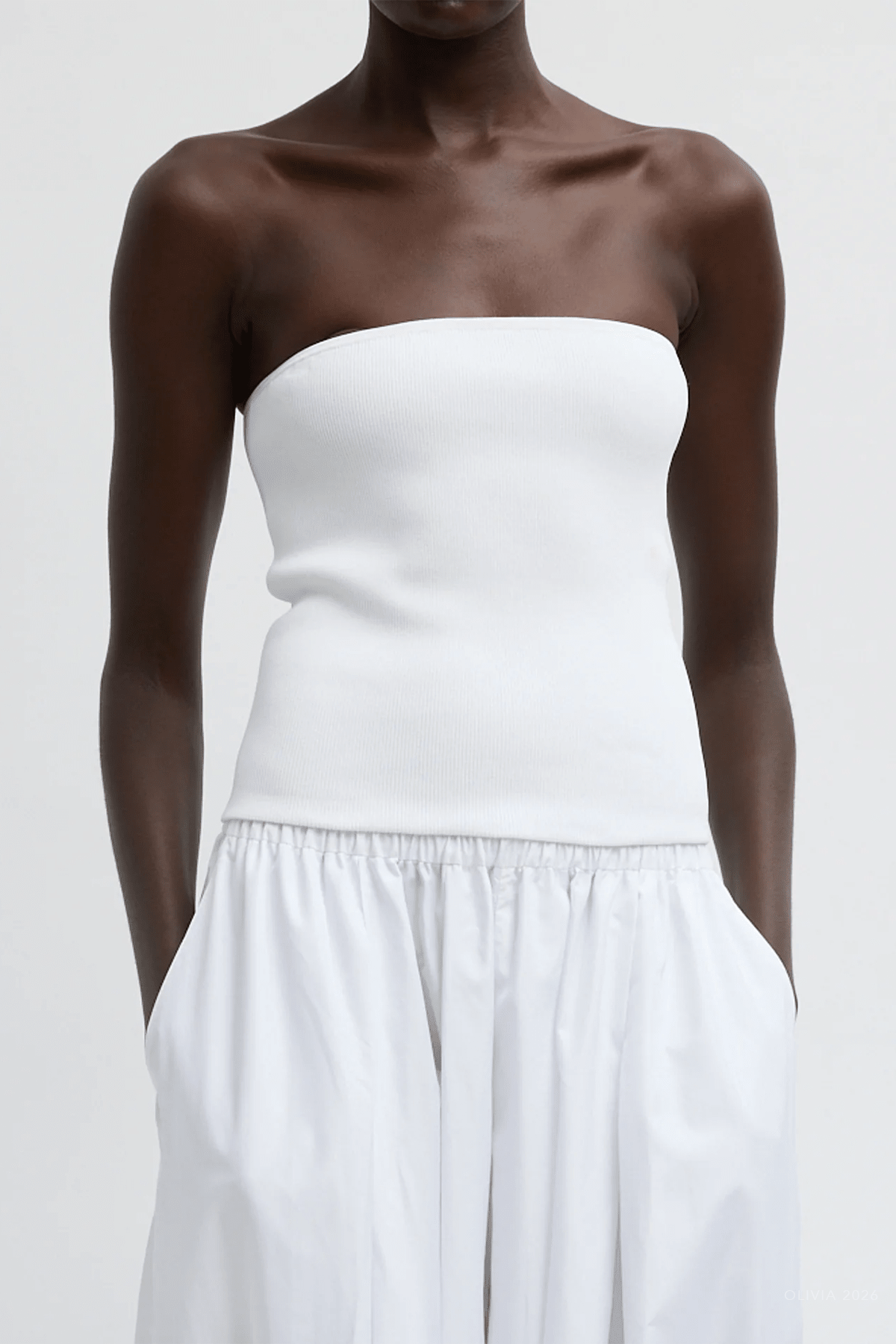 Ribbed Sweater Tube Top in White - shop-olivia.com
