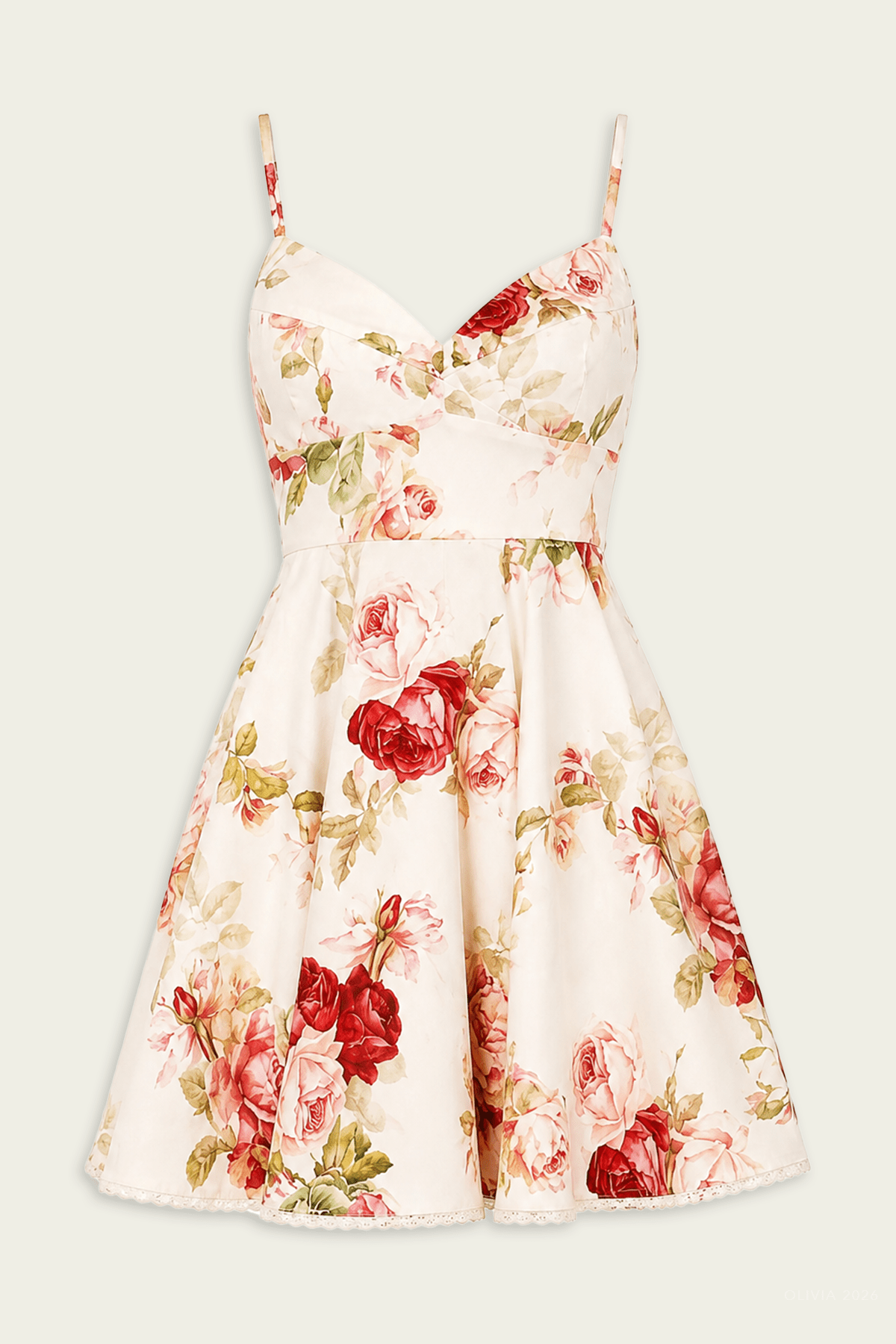 Roselight Picnic Mini Dress in Cream Rose Floral - shop - olivia.com