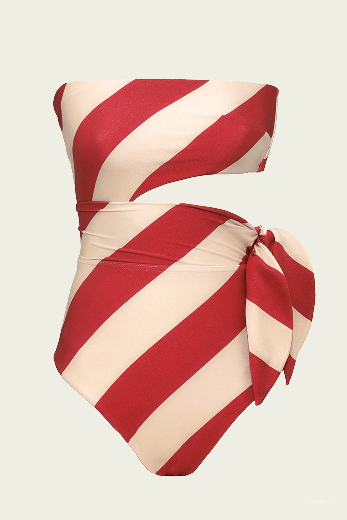 Roselight Tie Bandeau One - Piece Swimsuit in Raspberry Cream Stripe - shop - olivia.com