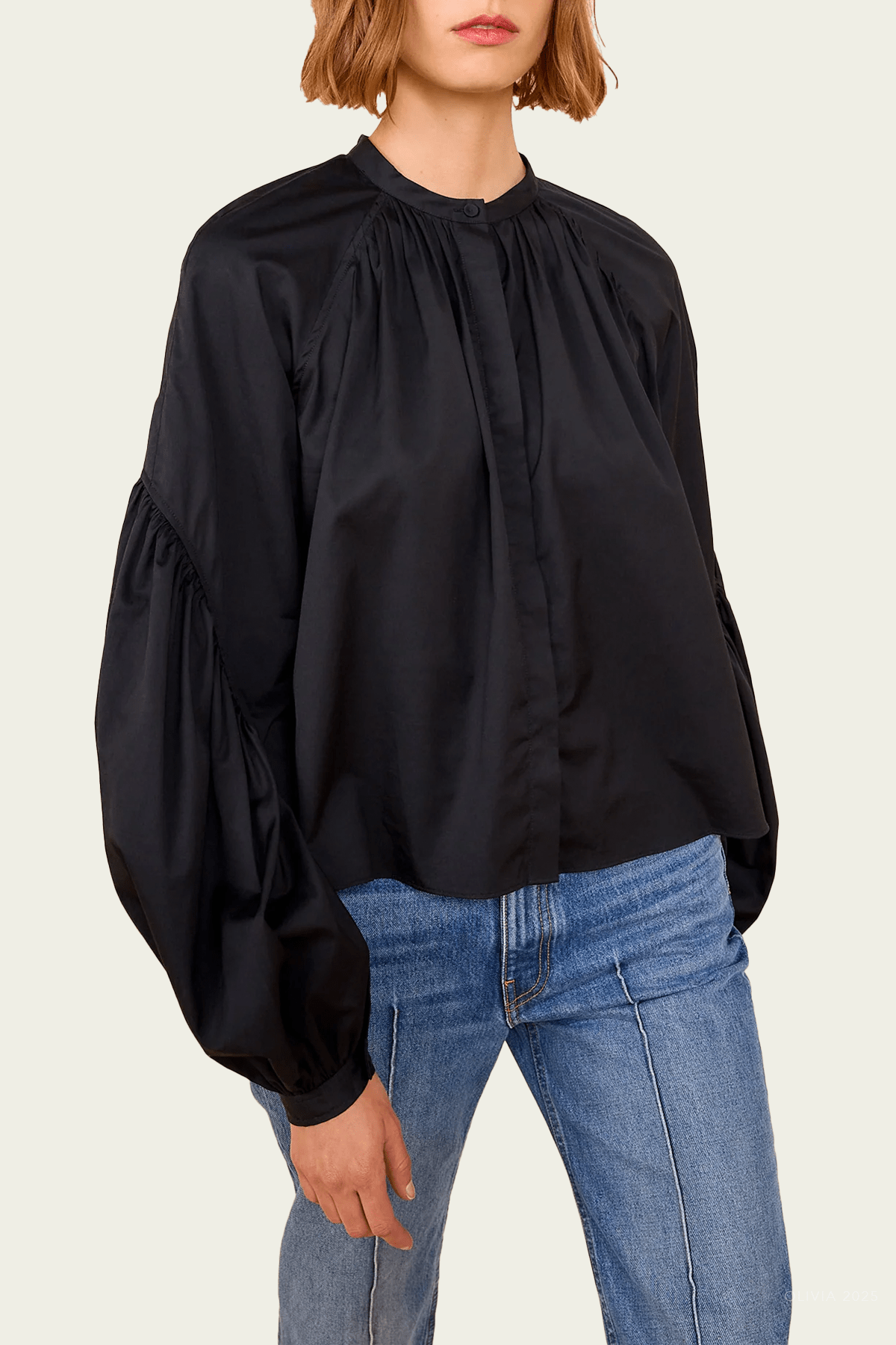 Rowena Long Sleeve Blouse in Noir - shop - olivia.com