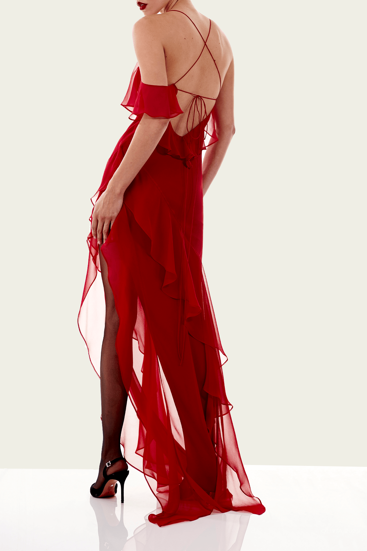 Ruffle Bias Gown in Cherry - shop - olivia.com