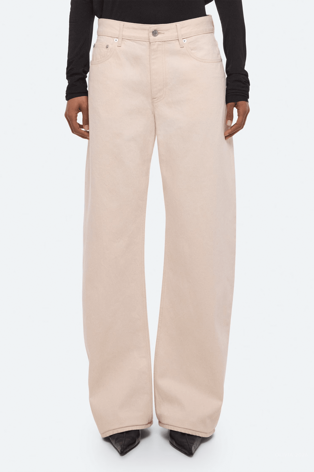 Saddle Jeans in Ecru - shop-olivia.com