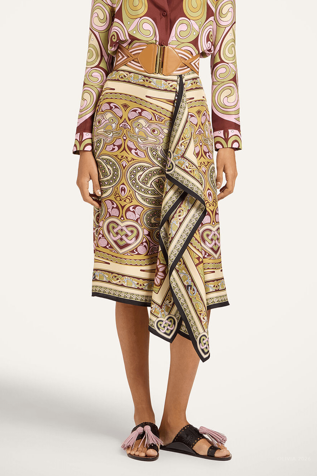 Scarf Skirt in Kells Placée Light Green - shop-olivia.com