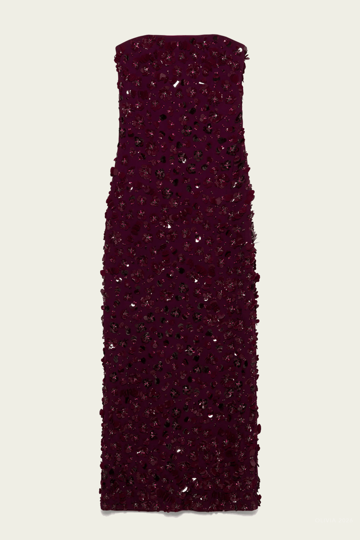 Serafina Strapless Embellished Gown in Fig - shop-olivia.com