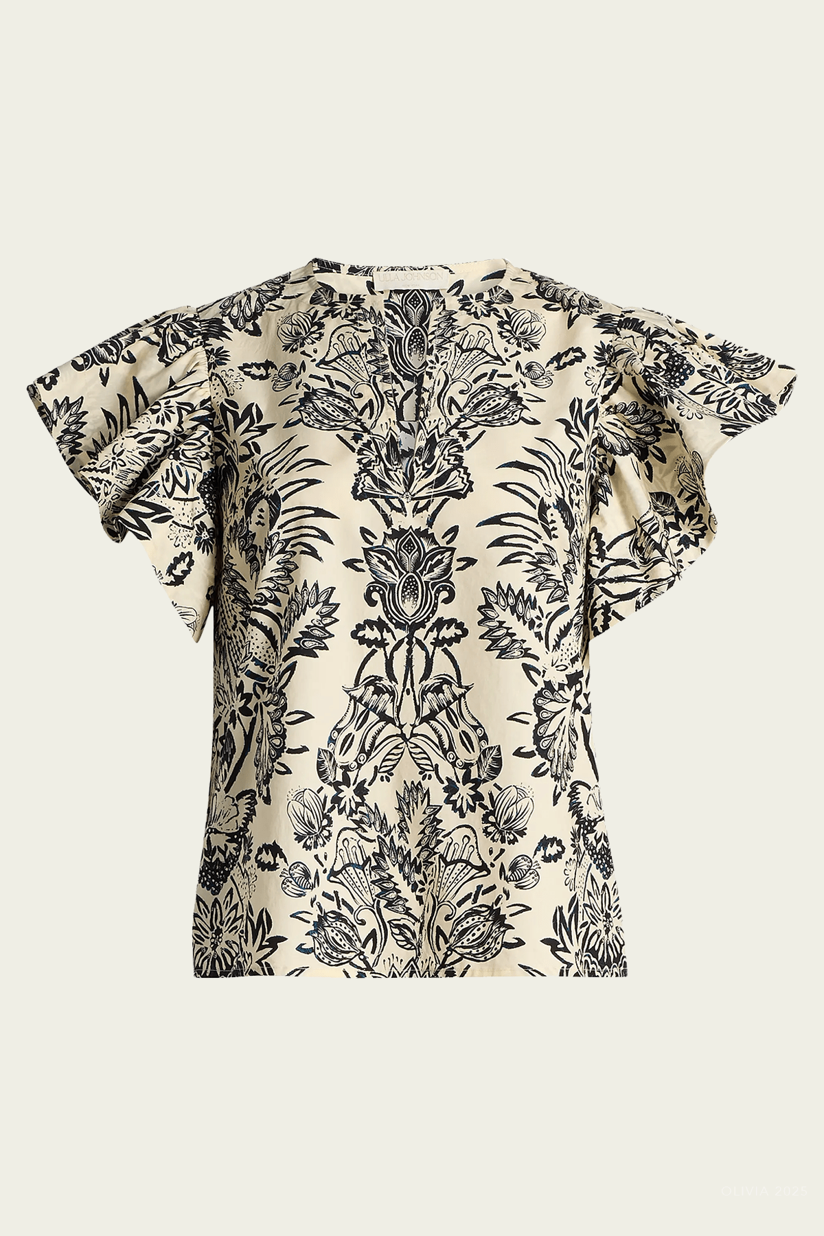 Severine Flutter Sleeve Top in Ivory Flora - shop - olivia.com