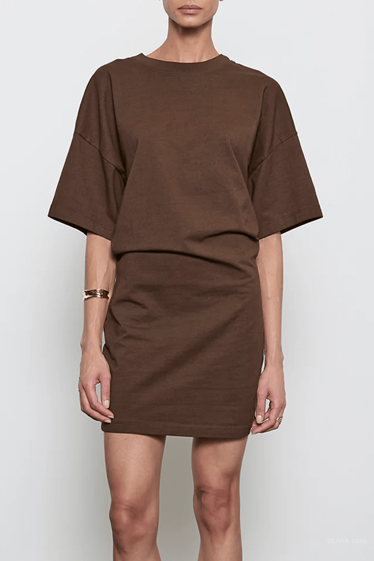 Short - Sleeve Supima Curve Mini Dress in Chocolate - shop - olivia.com