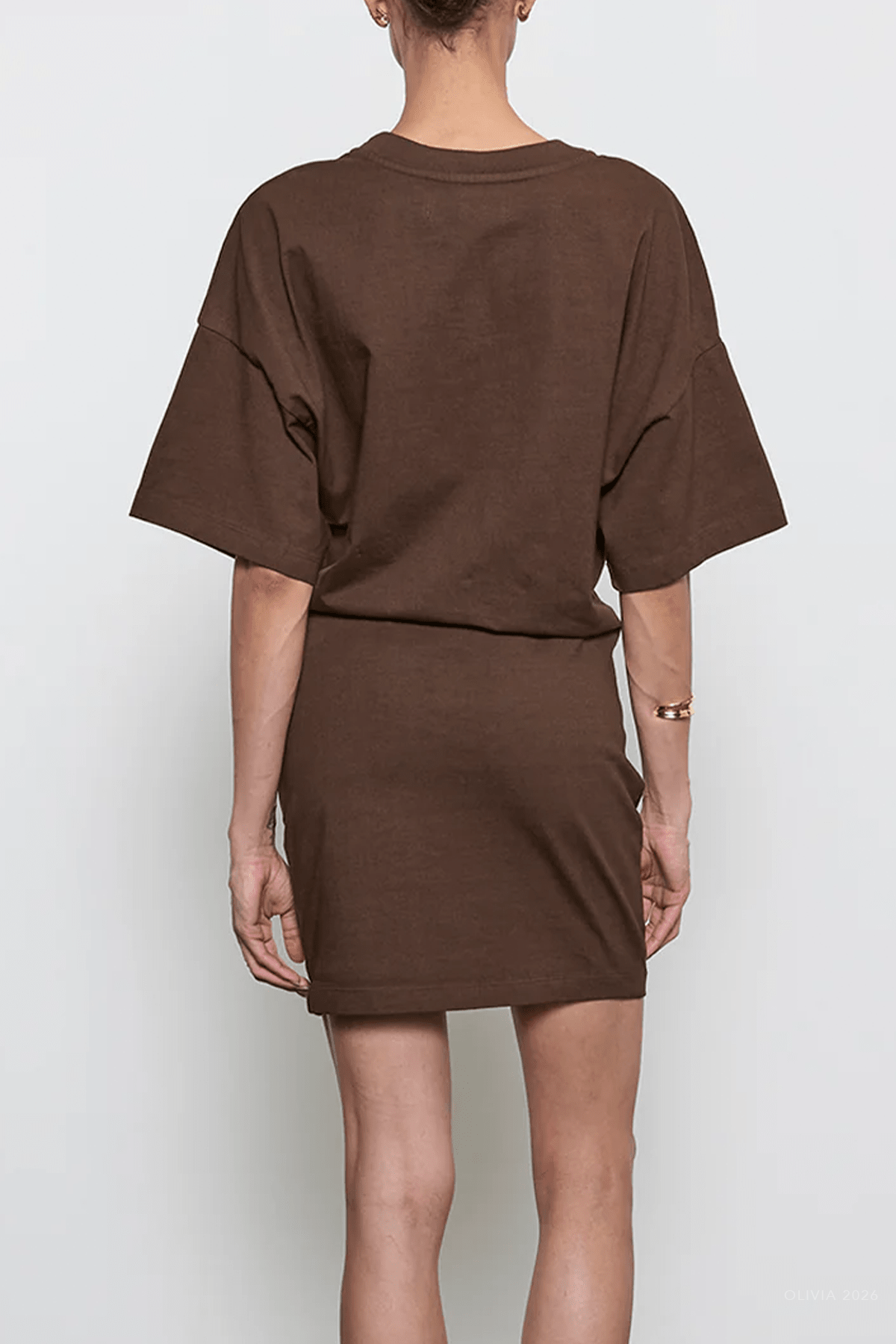 Short - Sleeve Supima Curve Mini Dress in Chocolate - shop - olivia.com