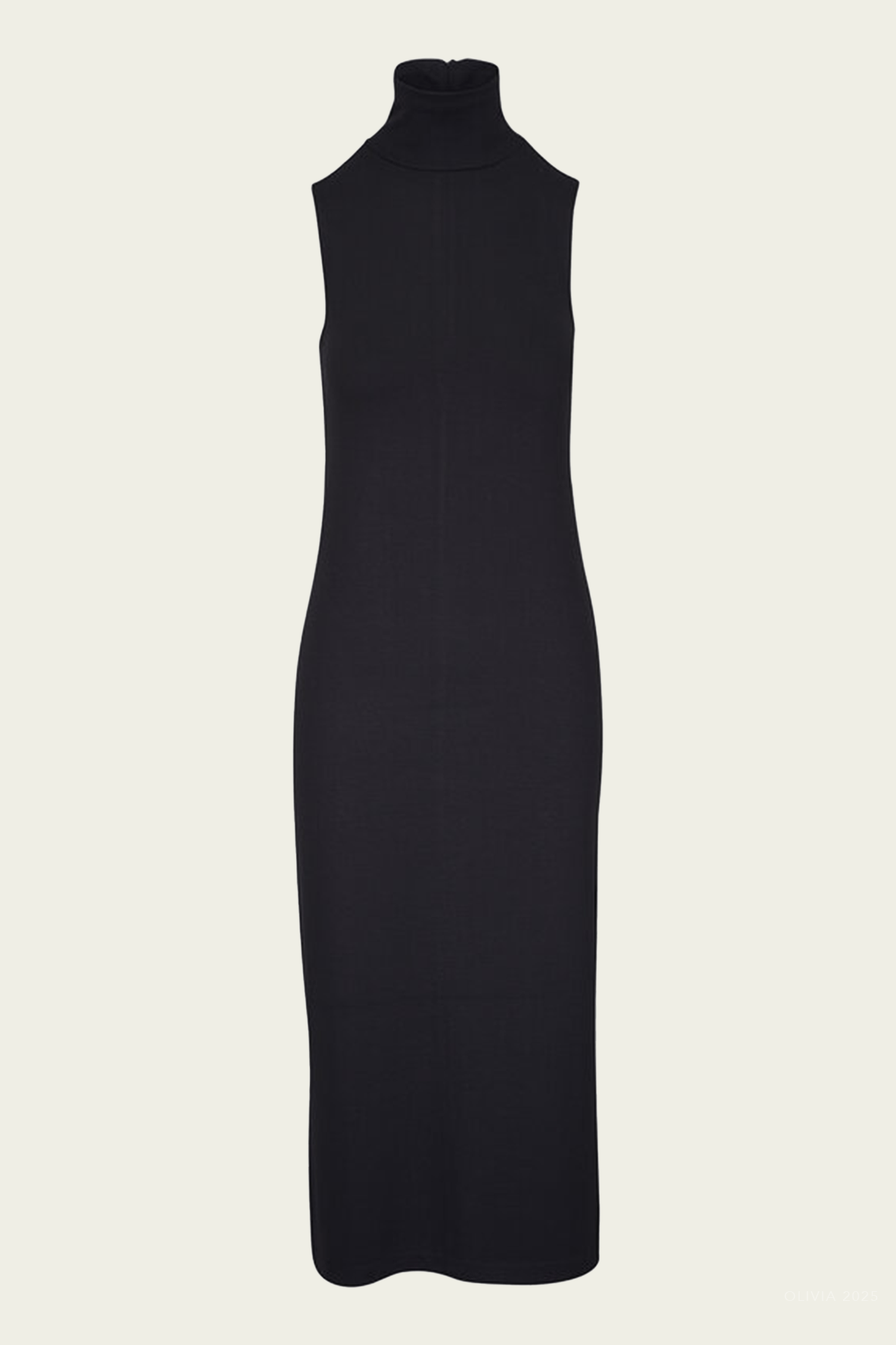 Side - Slit Sleeveless Turtleneck Dress in Black - shop - olivia.com