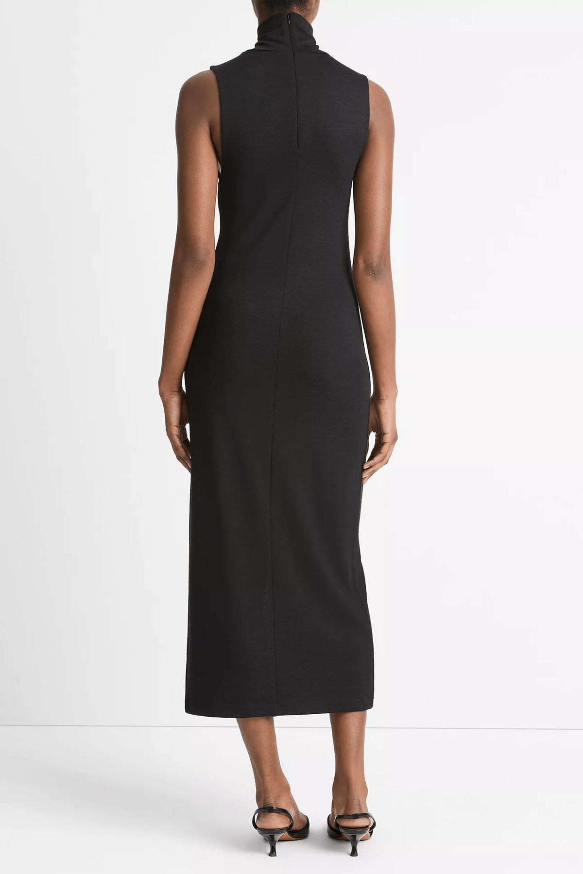 Side - Slit Sleeveless Turtleneck Dress in Black - shop - olivia.com