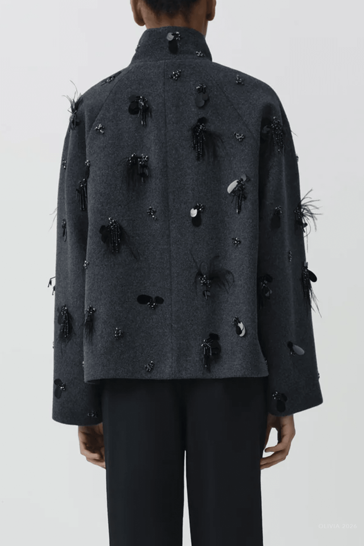 Siena Embellished Wool Jacket in Dark Charcoal - shop-olivia.com