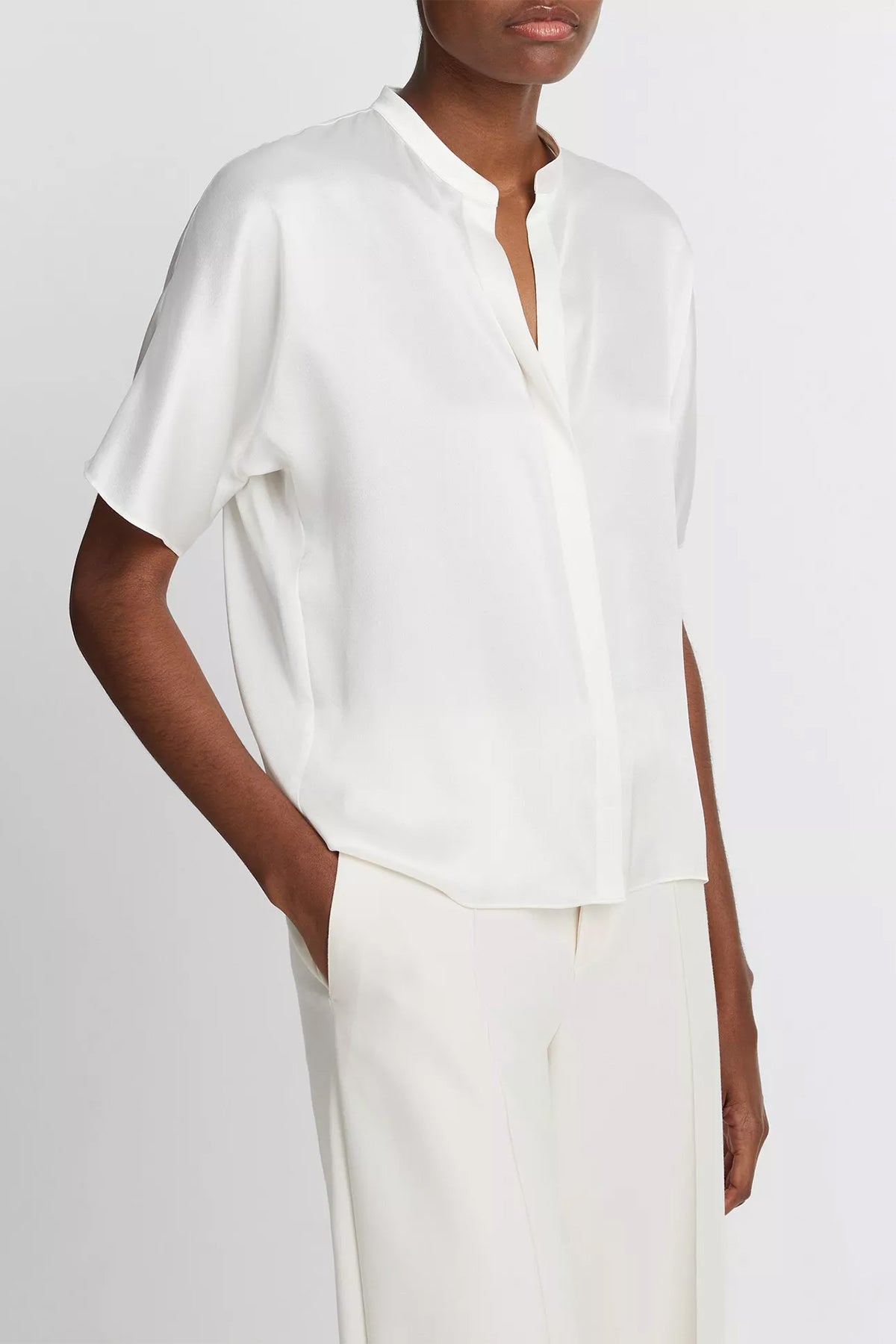Silk Dolman Short-Sleeve Blouse in Off-White - shop-olivia.com