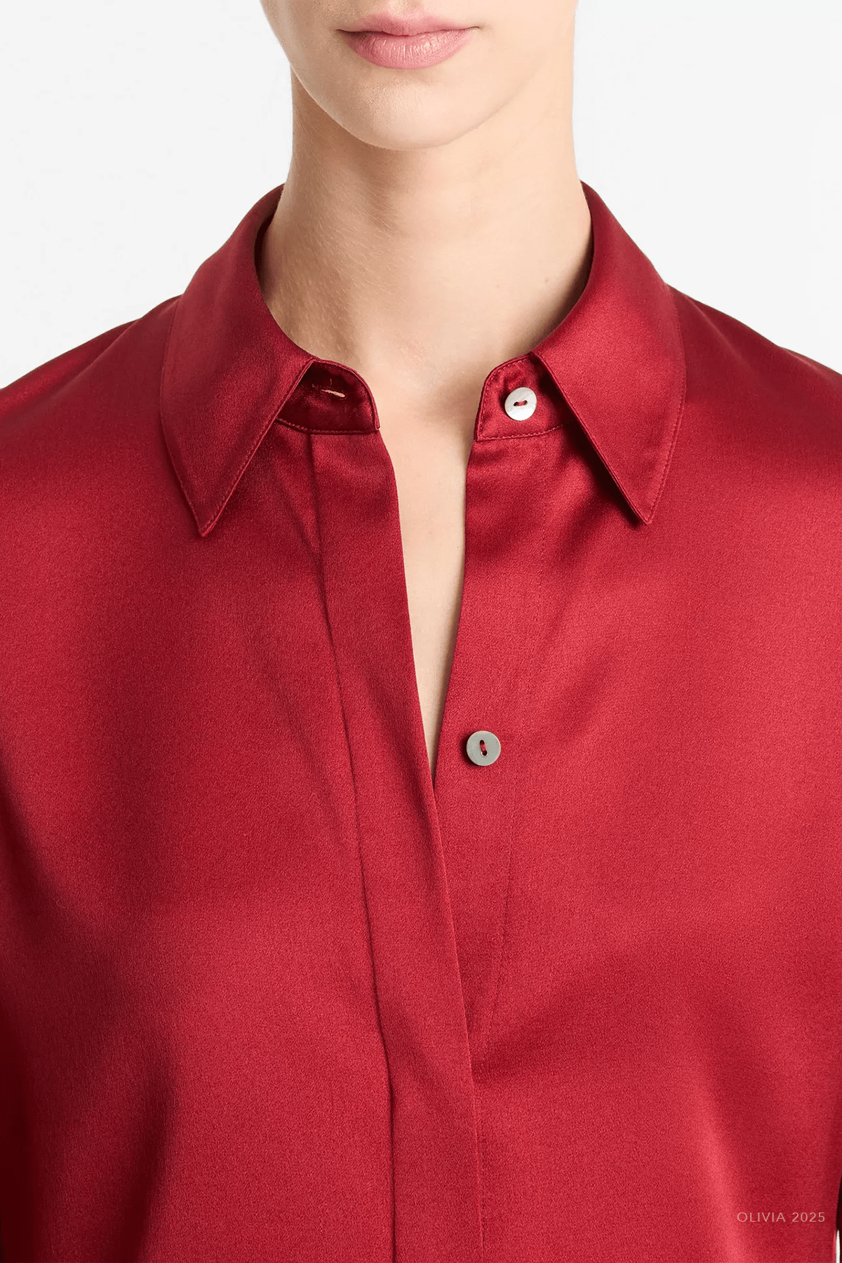 Silk Satin Slim - Fit Shirt in Ruby Ink - shop - olivia.com