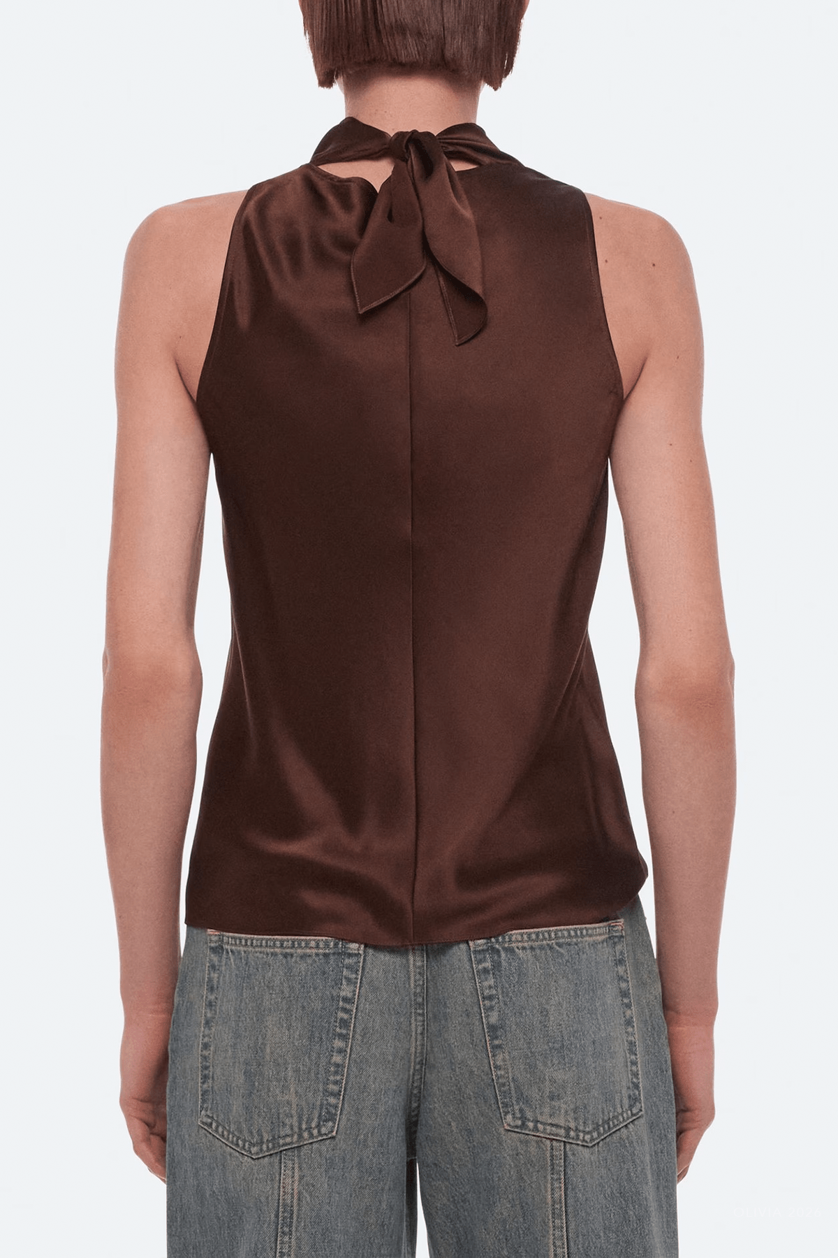 Silk Tie-Neck Top in Serra - shop-olivia.com