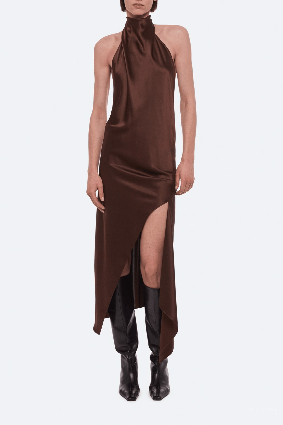 Silk Tie Scarf Dress in Serra - shop-olivia.com