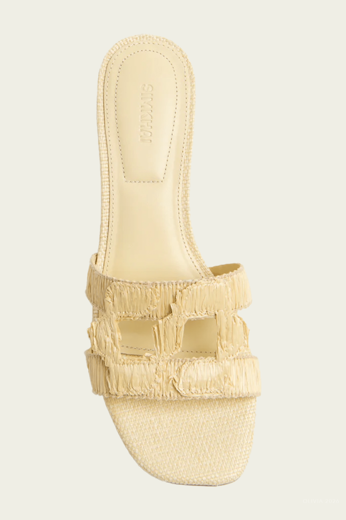 Simkhai Monogram Raffia Flat Slide in Natural - shop - olivia.com