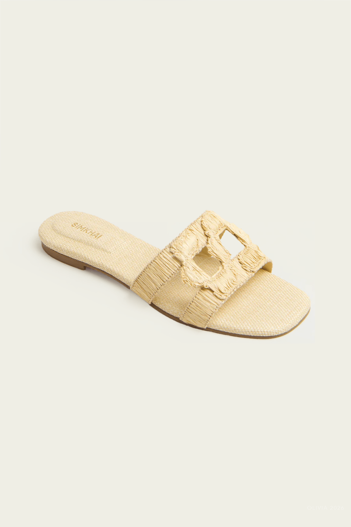 Simkhai Monogram Raffia Flat Slide in Natural - shop - olivia.com