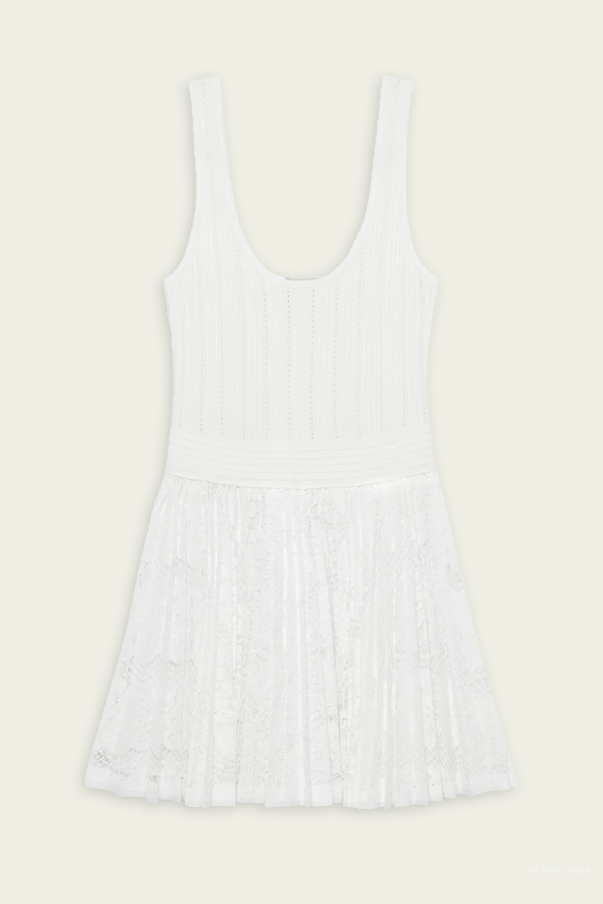 Ellis Knit Lace Mini Dress in Ivory