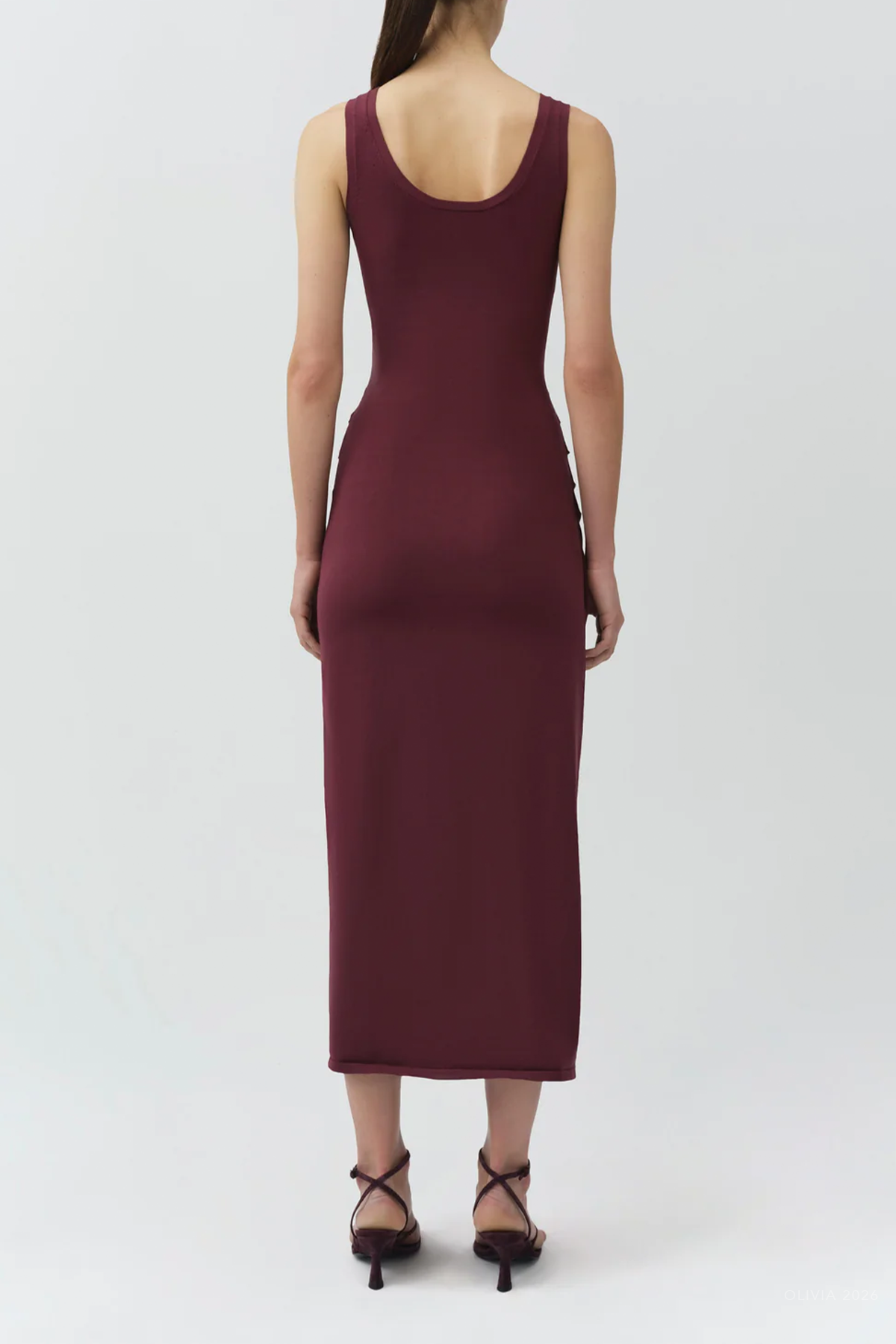 Genne Draped Knit Midi Dress in Fig