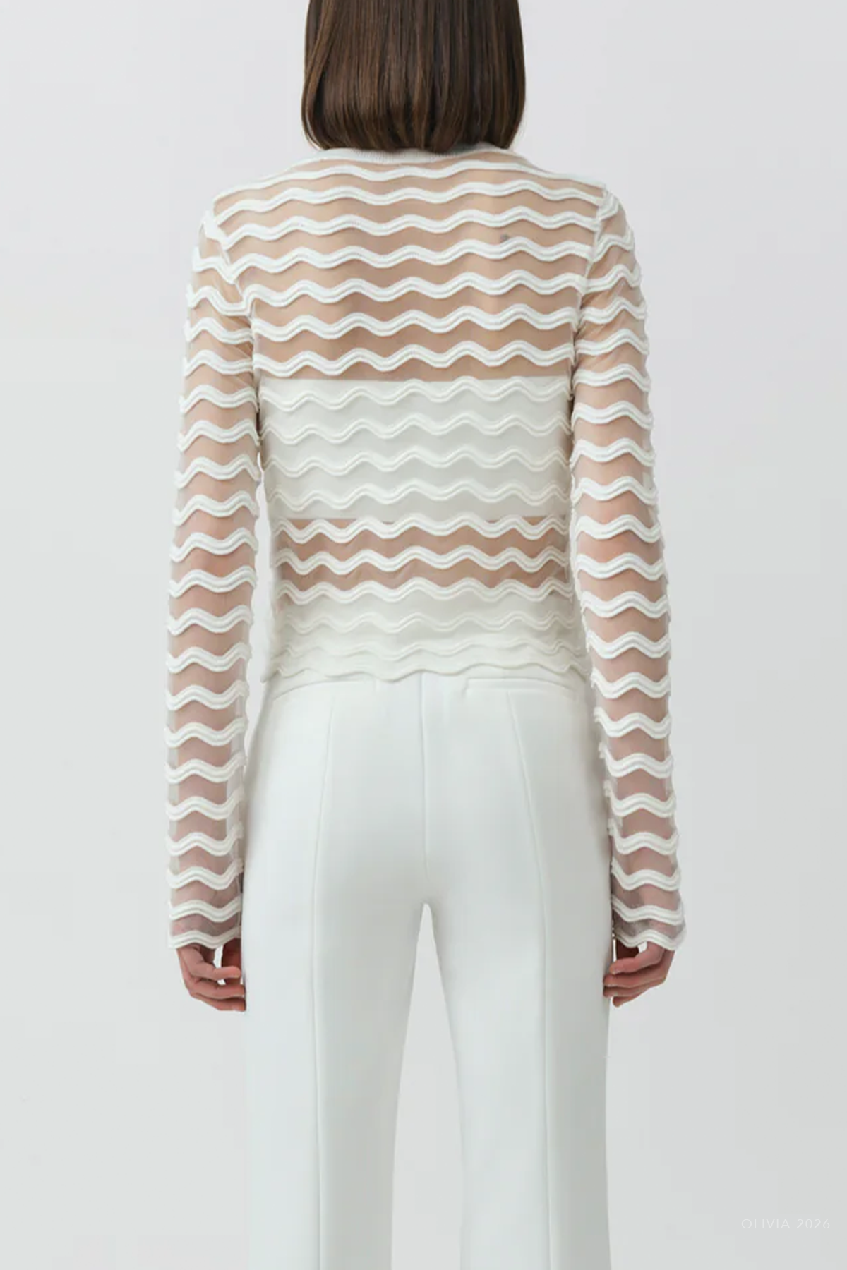 Maxime Wavy Knit Cardigan in Ivory