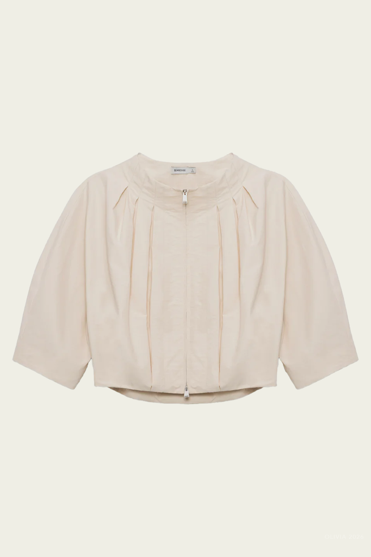 Jess Pleated Cotton Faille Jacket in Stone