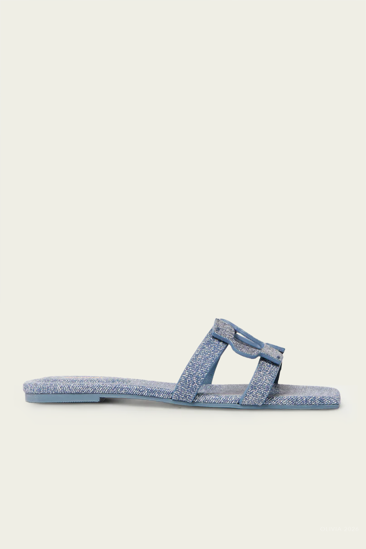 Simkhai Monogram Denim Leather Flat Slide