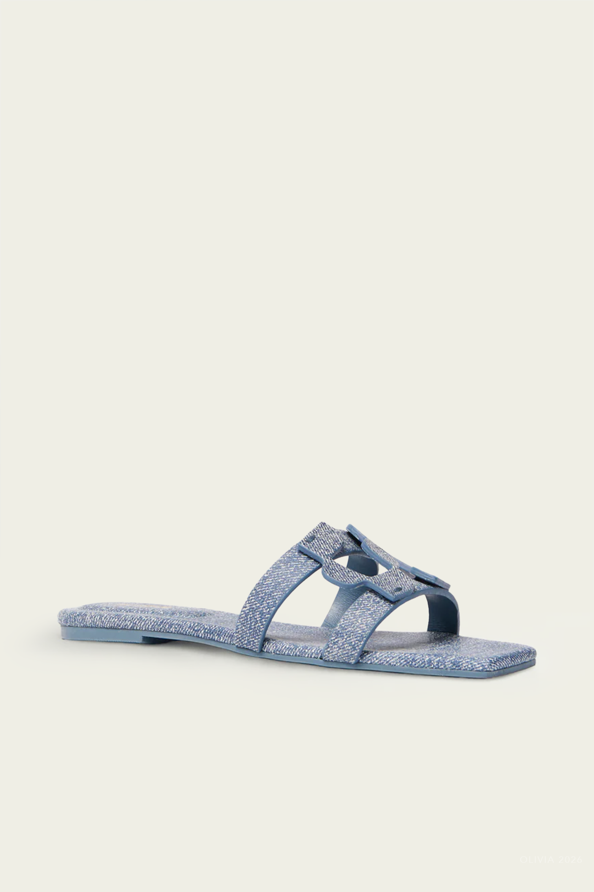 Simkhai Monogram Denim Leather Flat Slide