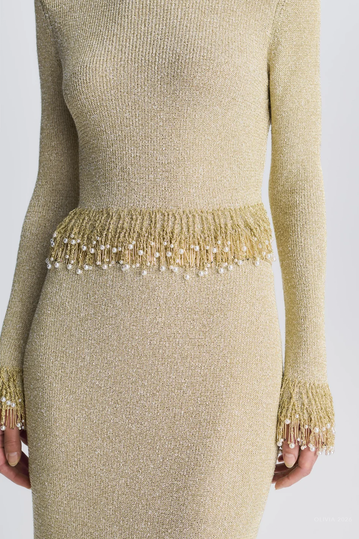 Tali Pearl Fringe Top in Gold