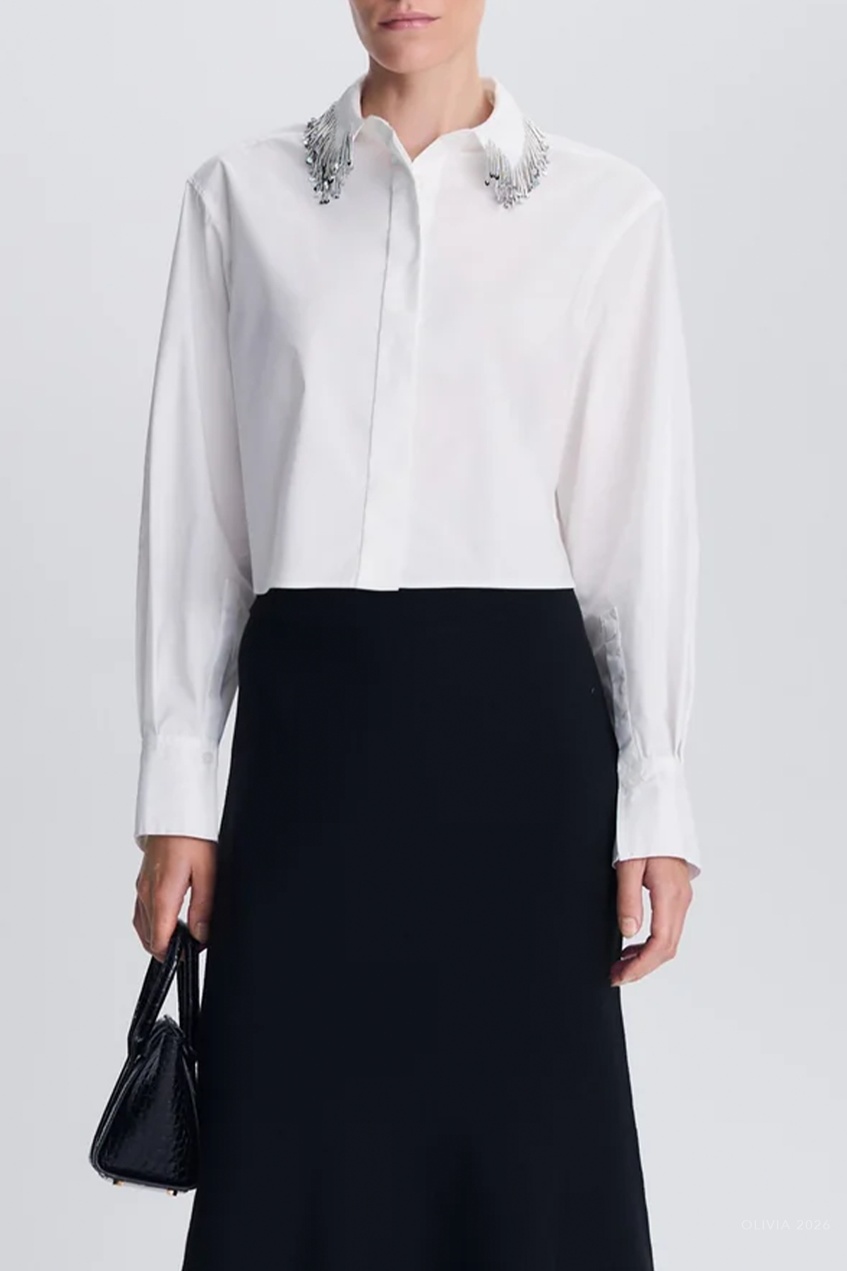 Renata Embellished Button Down Shirt in White