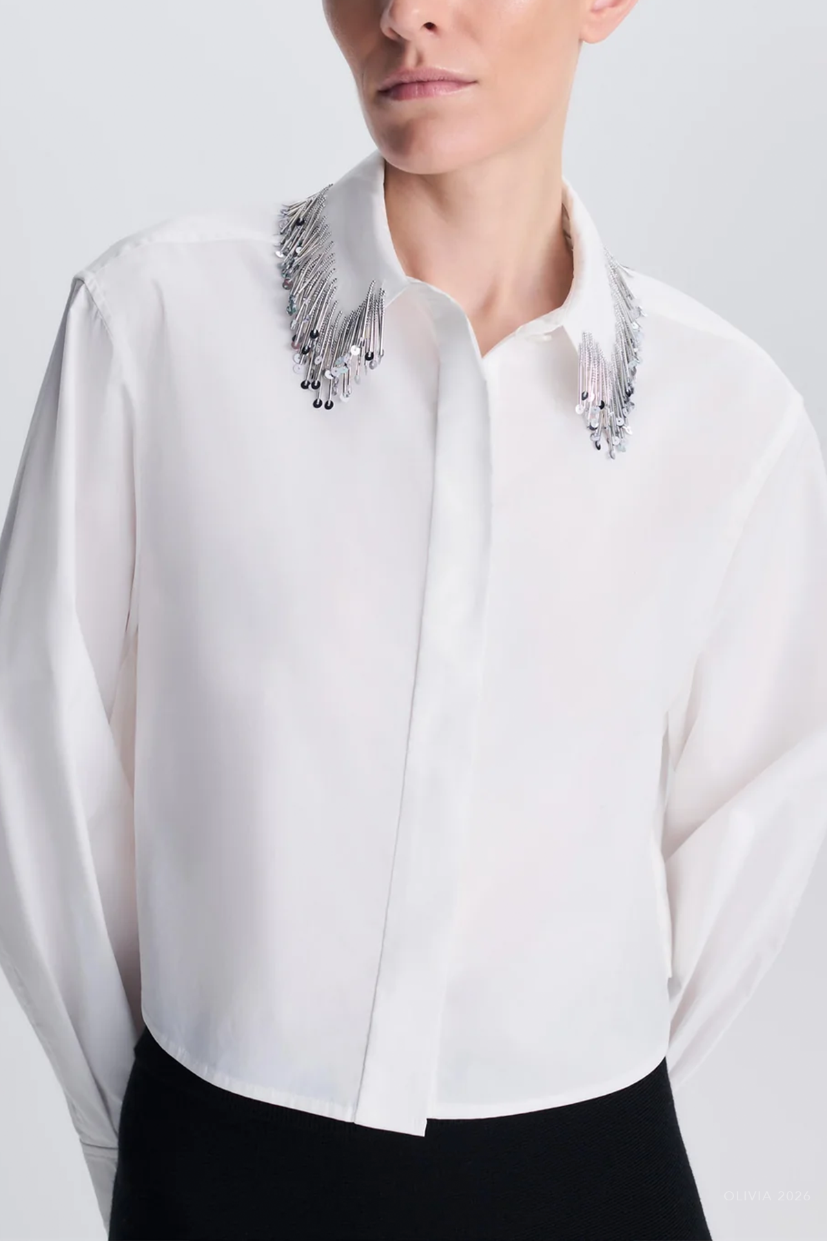 Renata Embellished Button Down Shirt in White