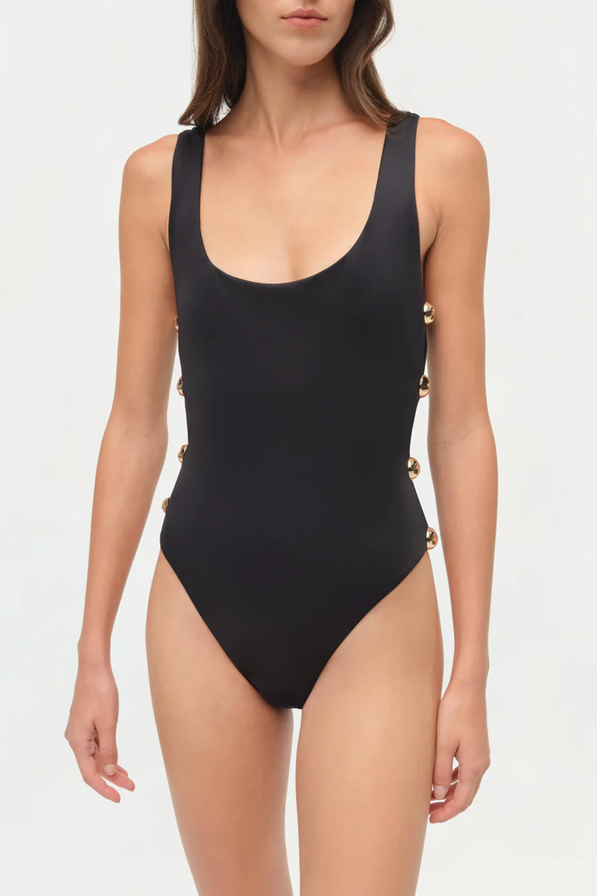 Mona Studded Scoop Neck One Piece in Black