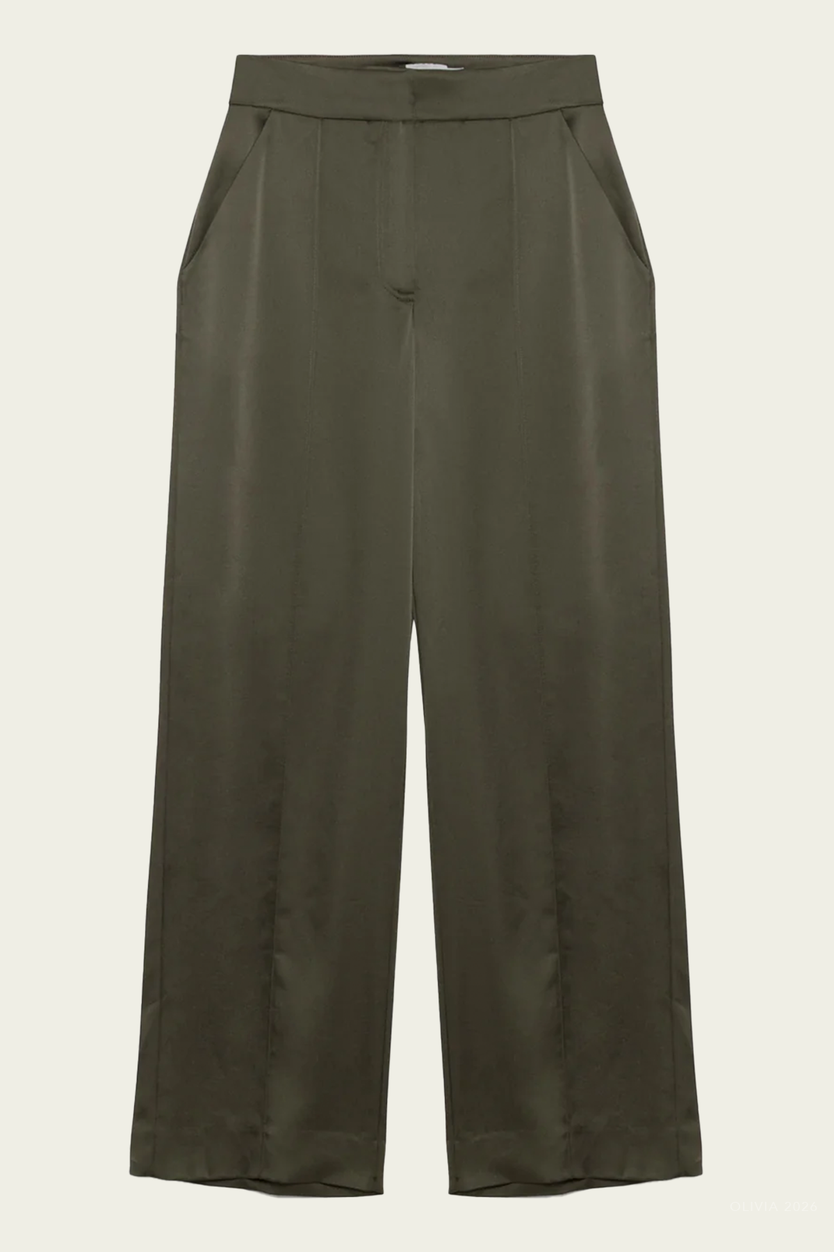 Kyra Wide Leg Satin Pant in Dark Olive
