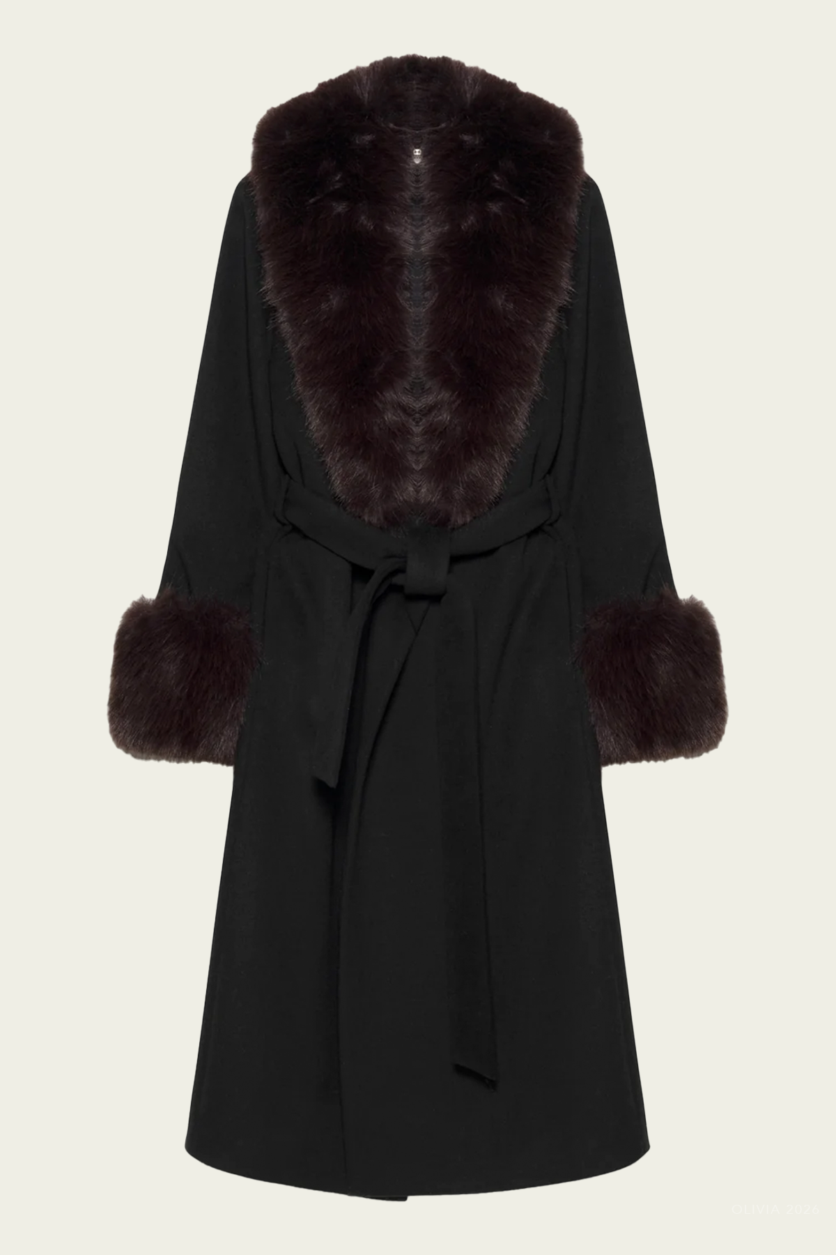 Kinsley Faux Fur Wool Coat in Black Chocolate Multi