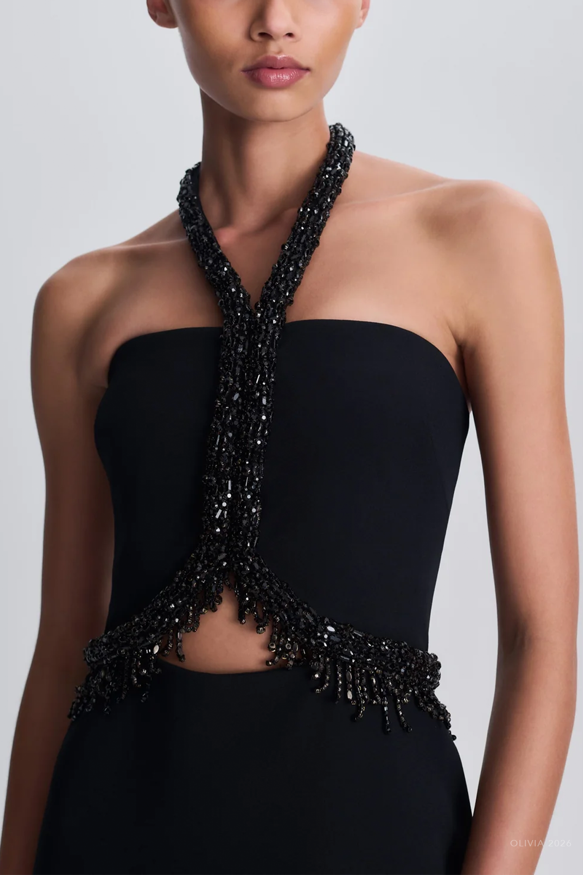Zoriel Embellished Halter Gown in Black