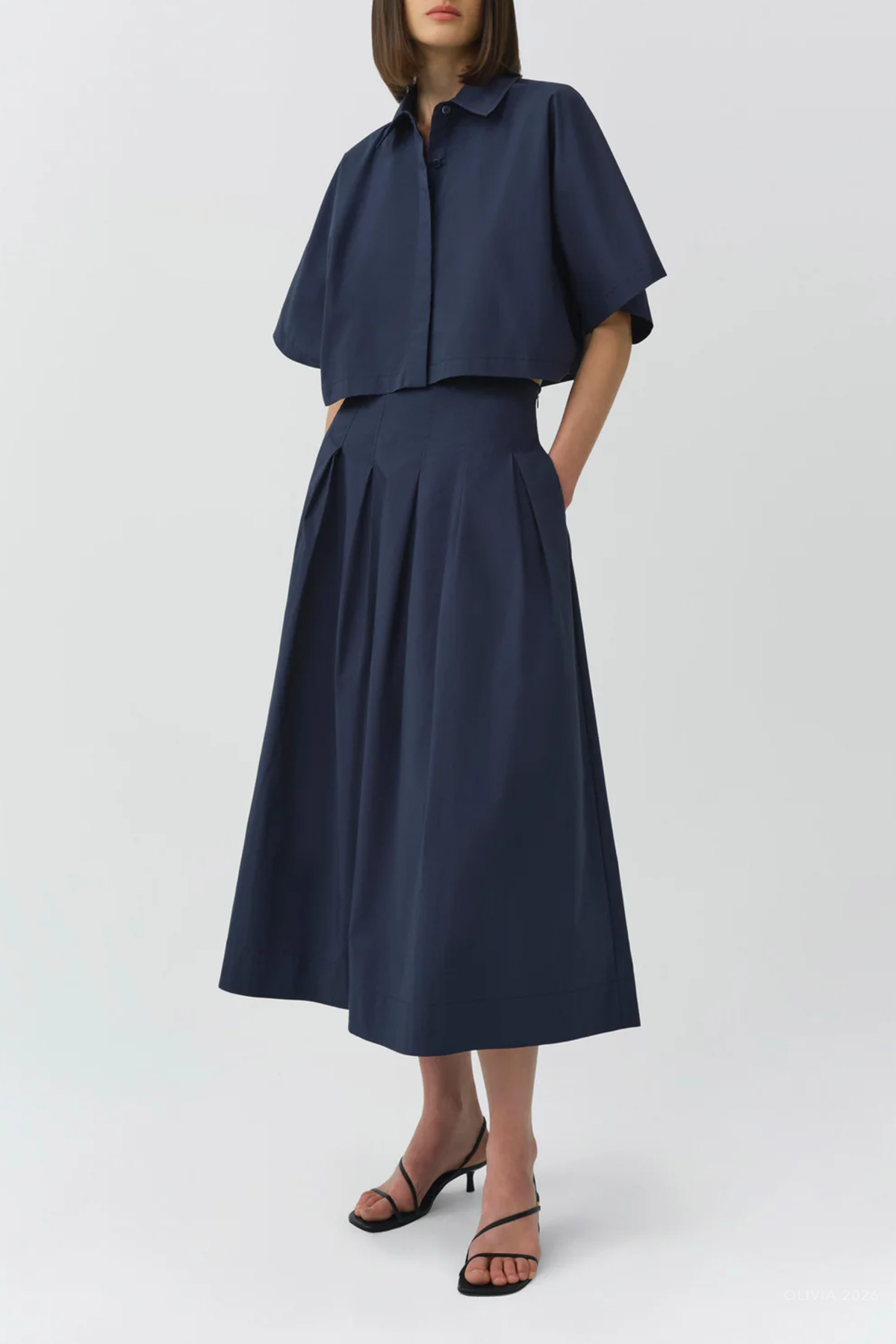 Elora Cotton Midi Skirt in Midnight