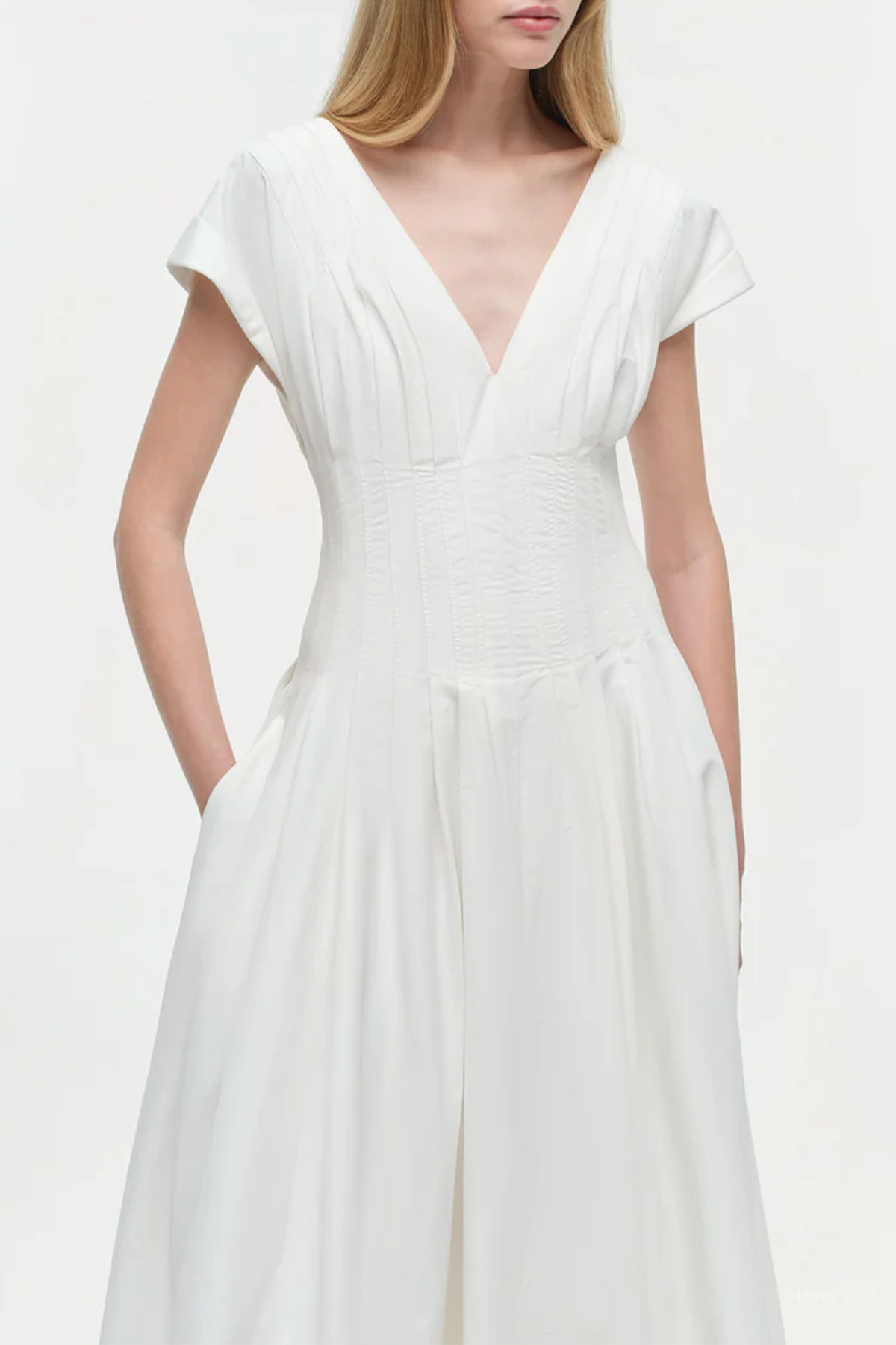 Nina Cotton Midi Dress in White