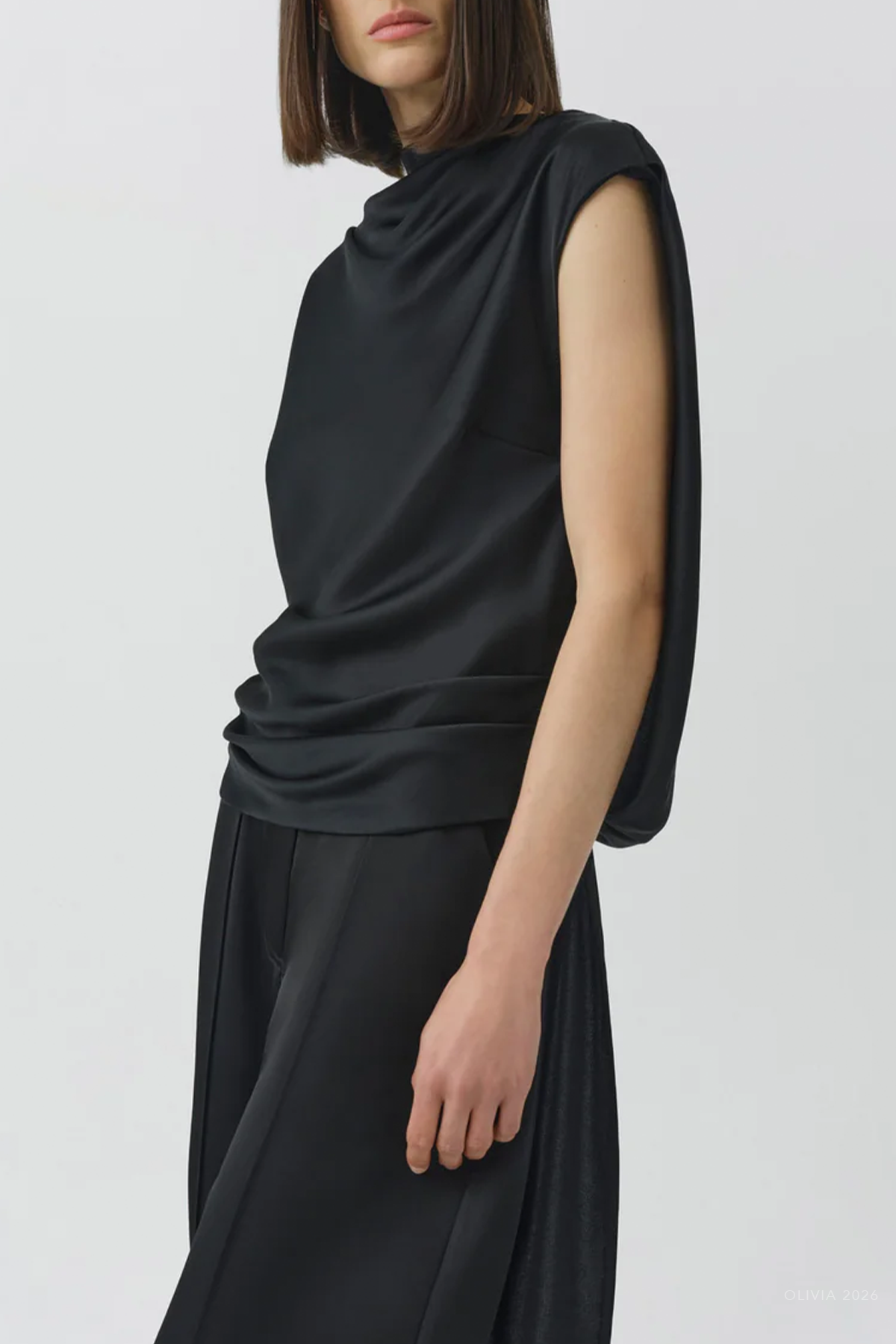 Bella Satin Cape Top in Black