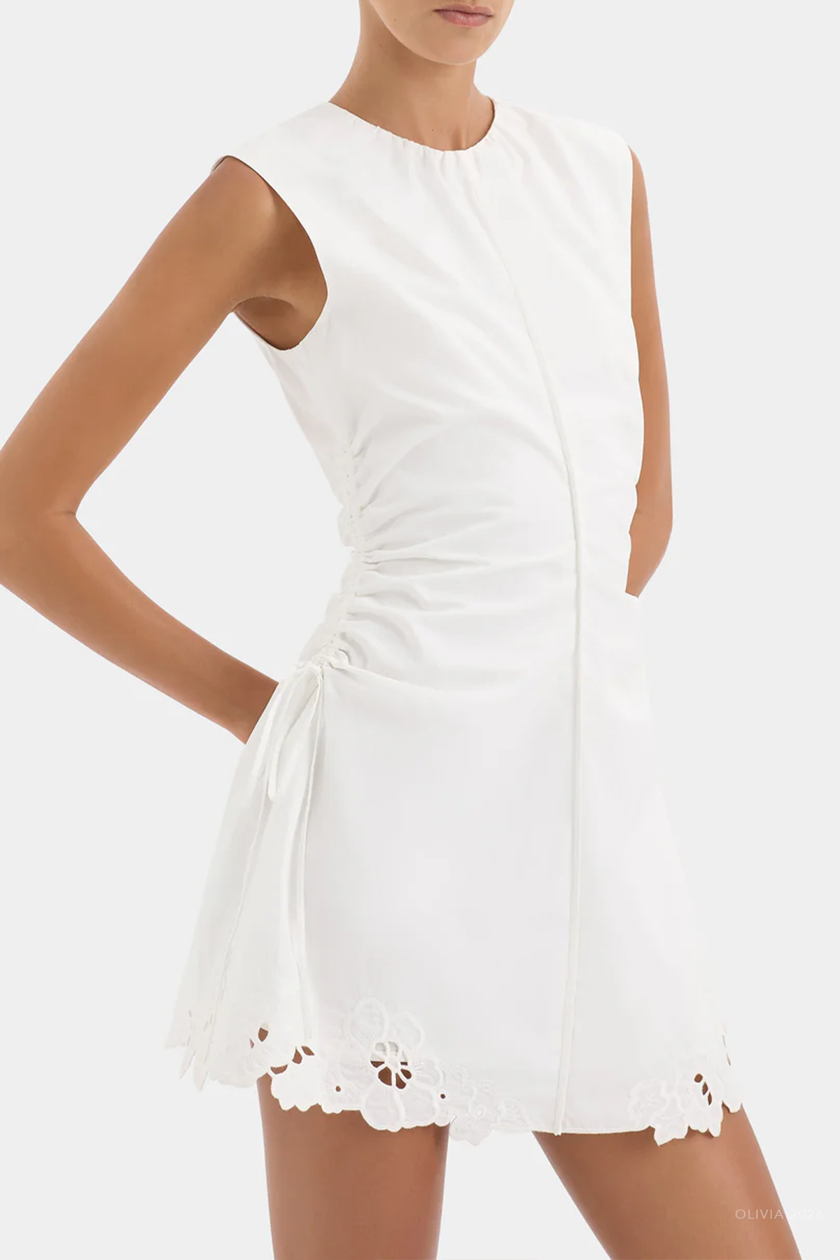 Klara Ruched Mini Dress in Ivory