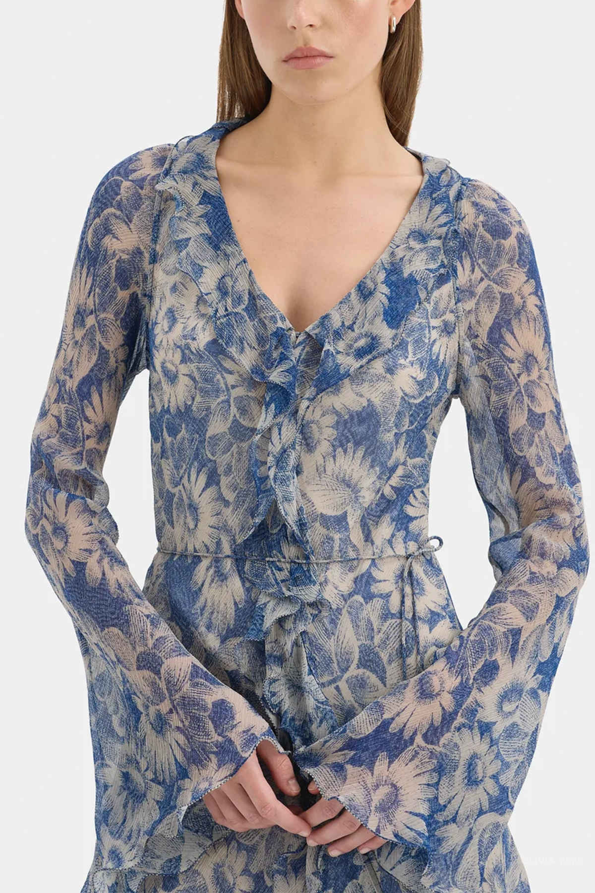 Lilia Ruffle Long-Sleeve Mini Dress in Daisy Meadow