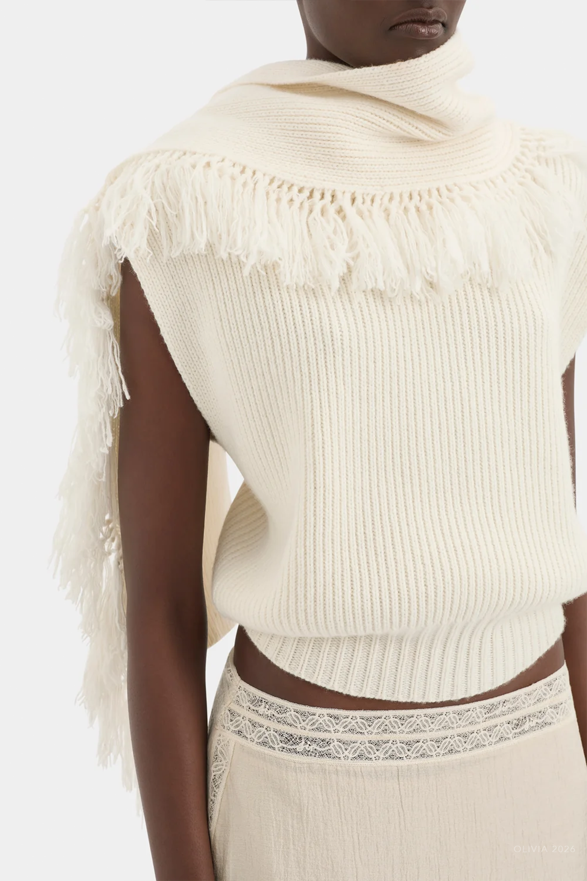 Livae Knitted Scarf Top in Ivory