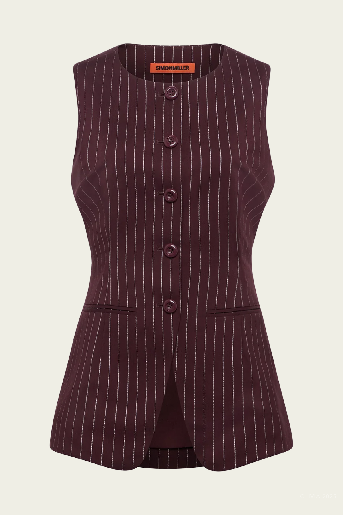 Del Mar Vest in Bordeaux Metallic Pinstripe