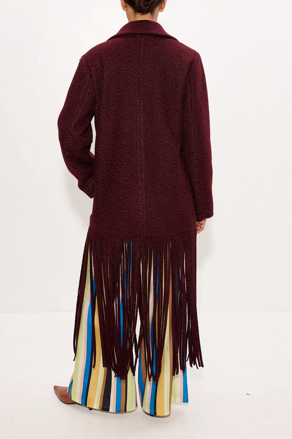 Vero Fringe Coat in Bordeaux