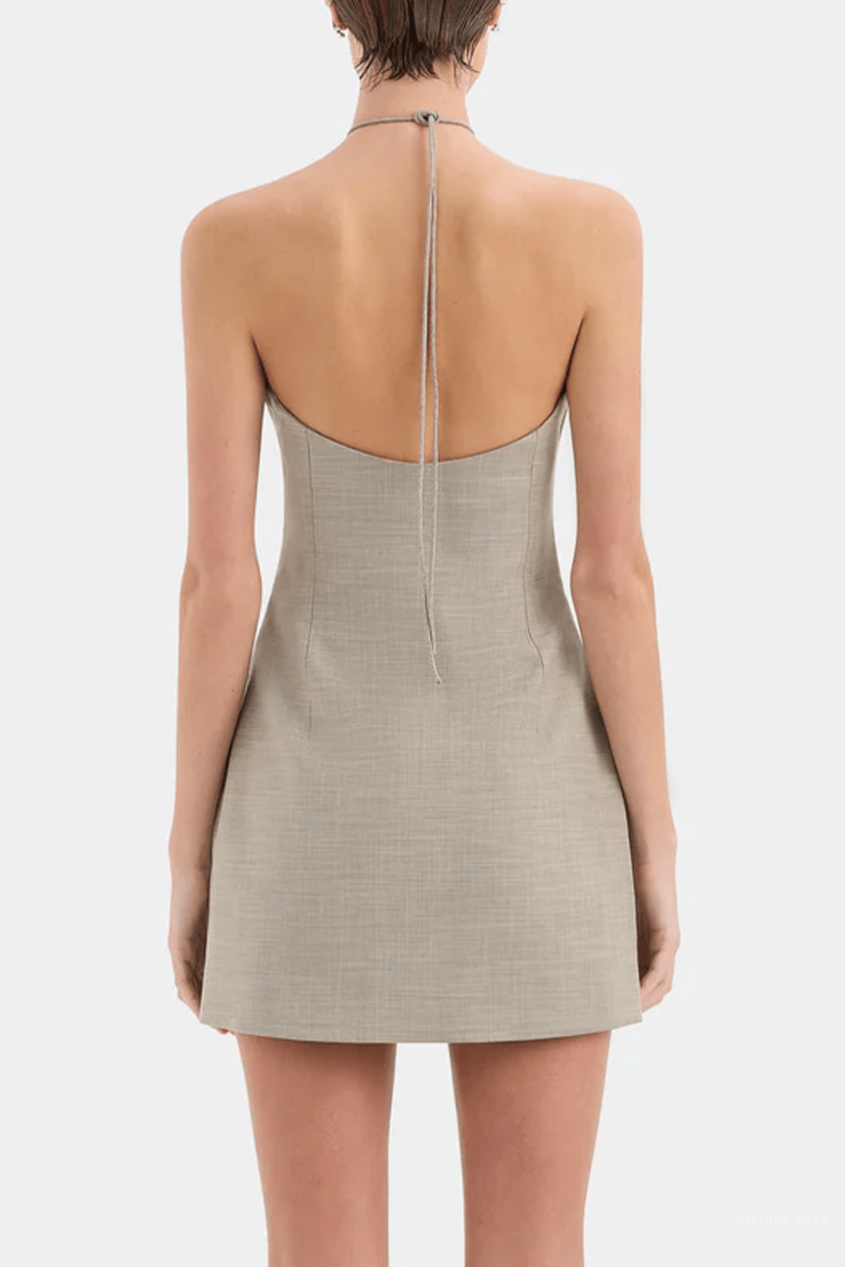Solene Halter Mini Dress in Grey Marle - shop - olivia.com