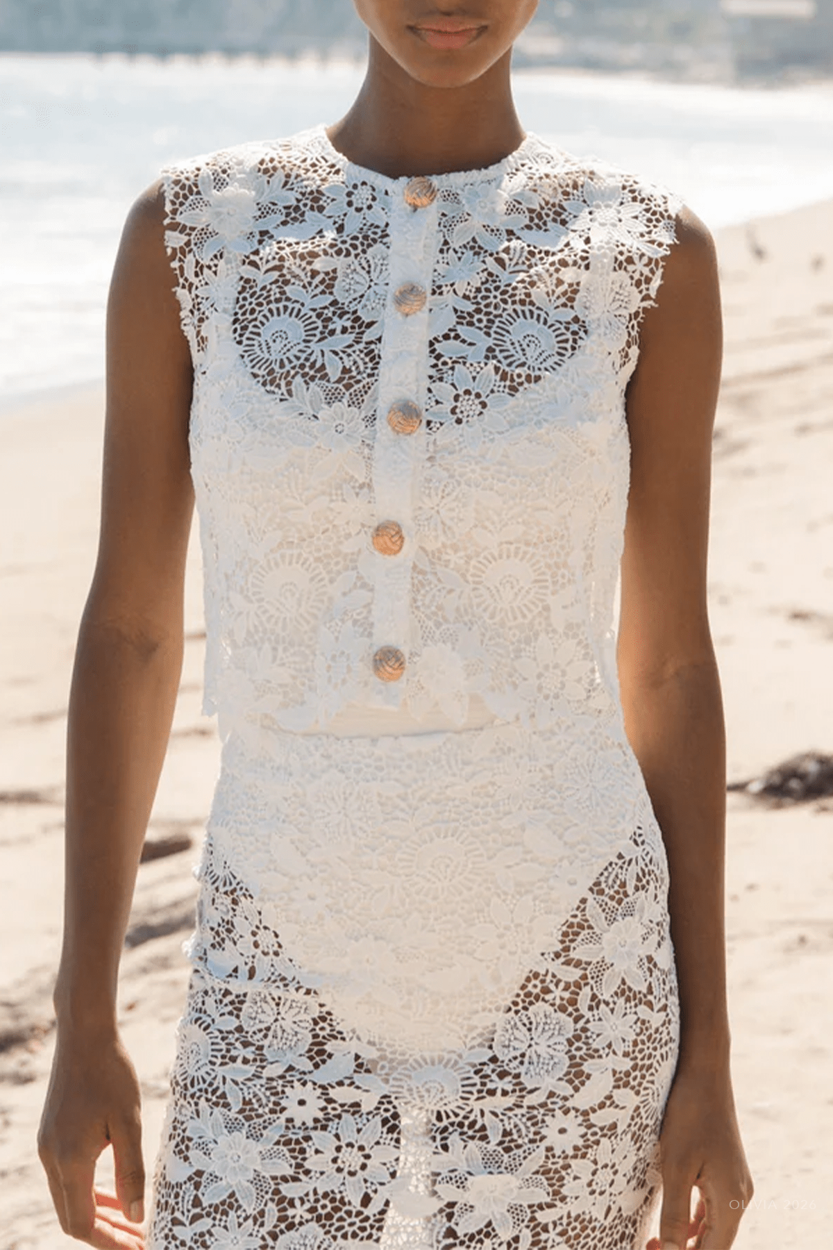 Sophie Lace Vest in White - shop - olivia.com