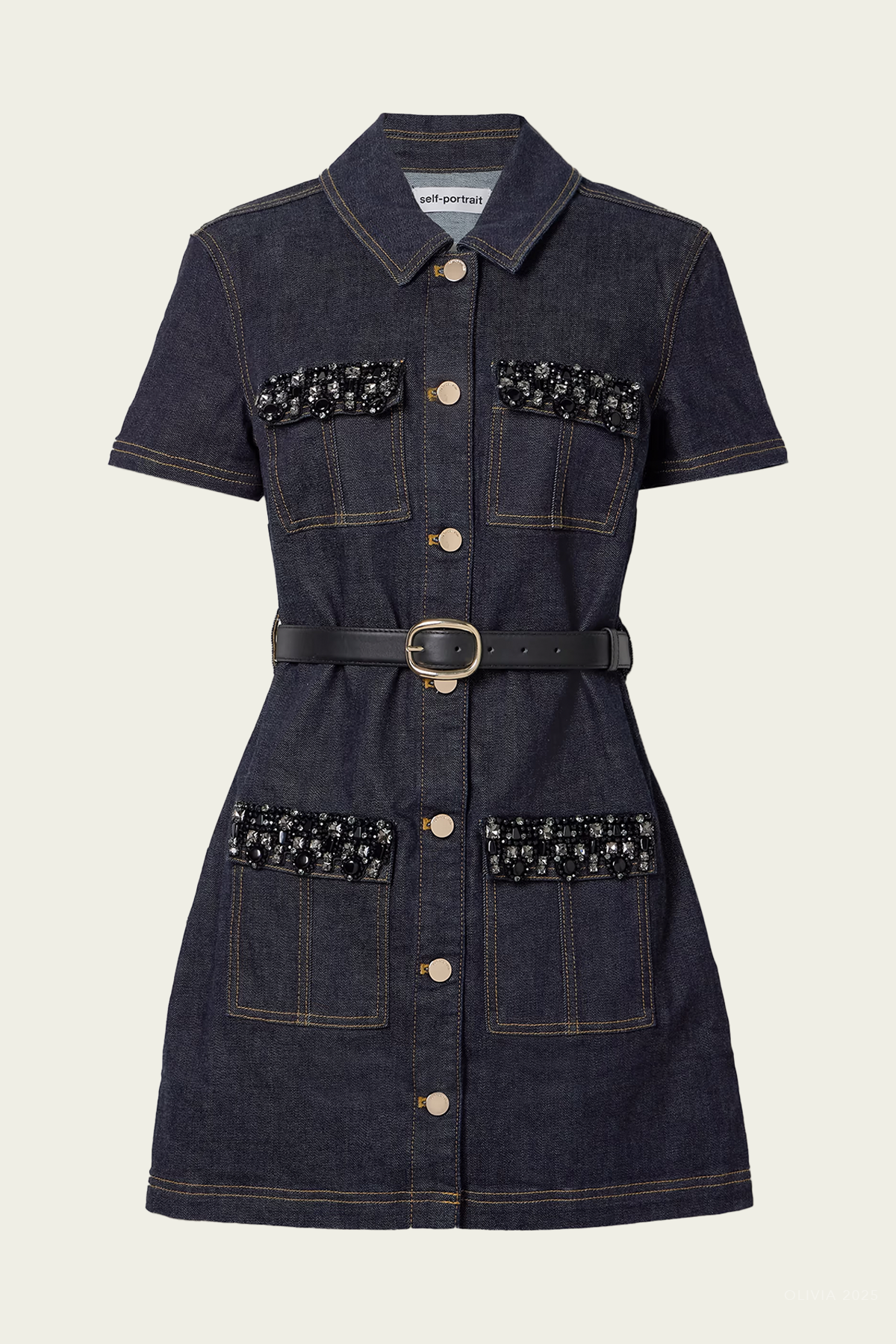 Indigo Denim Crystal Trim Mini Dress