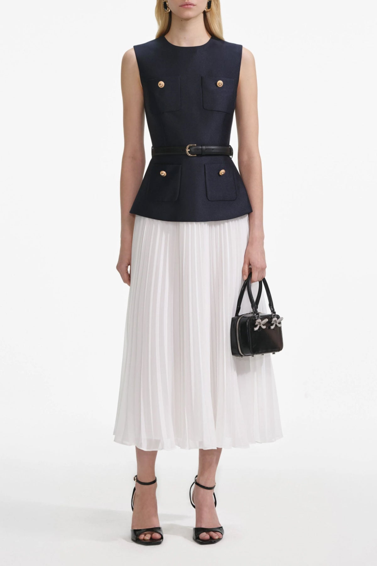 Navy Taffeta Midi Dress