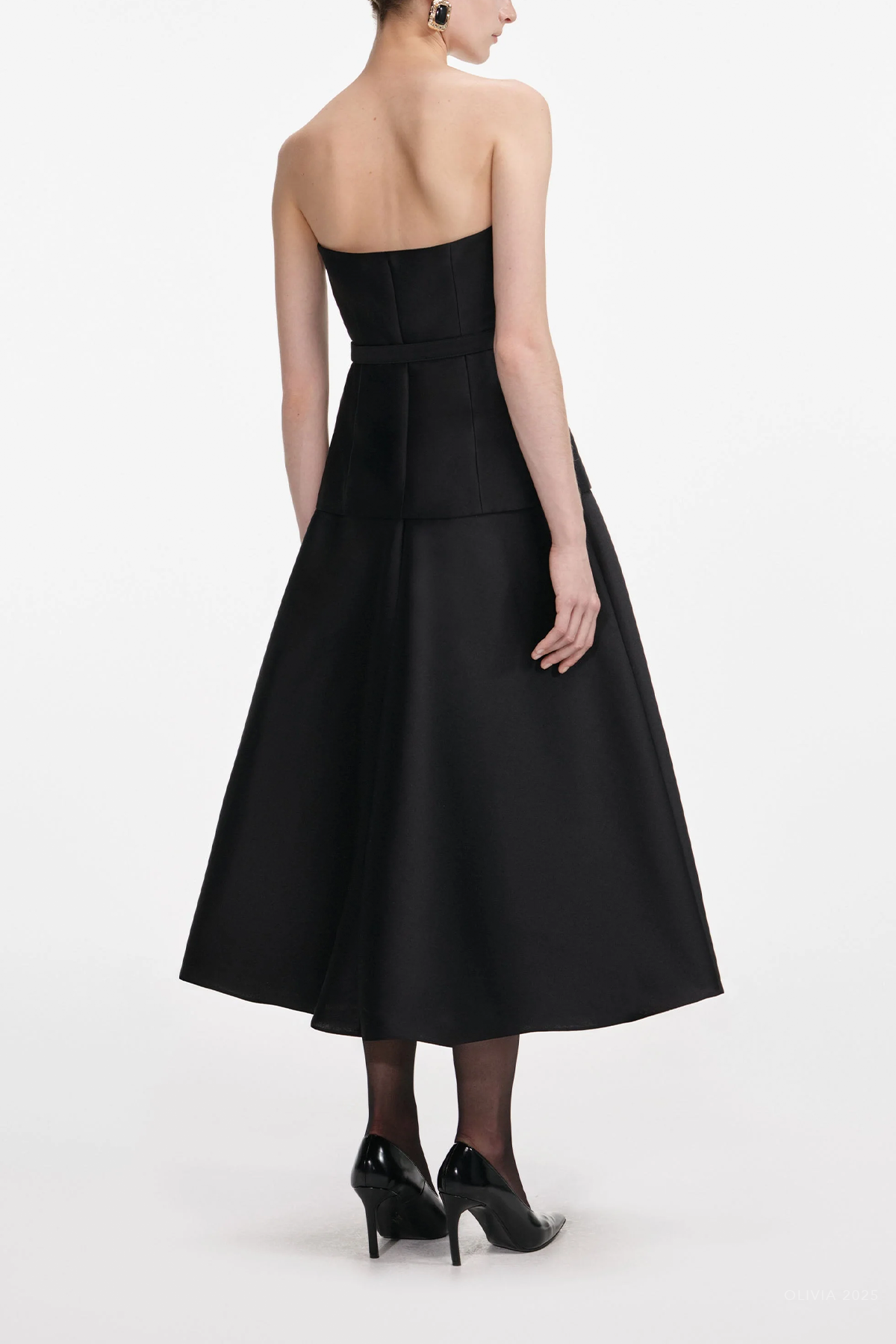 Black Taffeta Bandeau Midi Dress