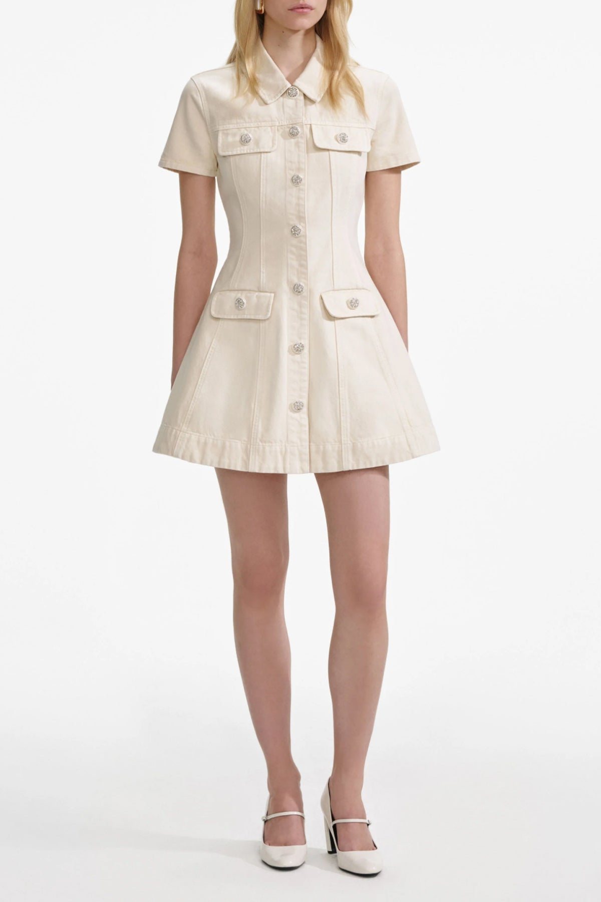 Cream Collared Denim Mini Dress