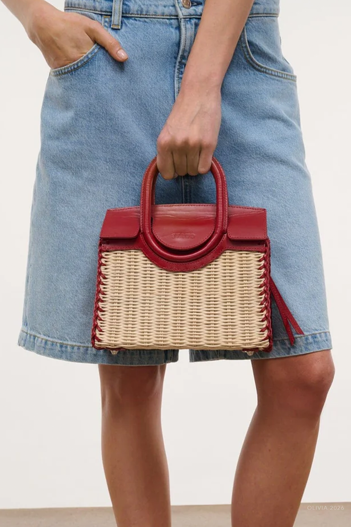 Maude Mini Wicker Carryall in Natural Rouge