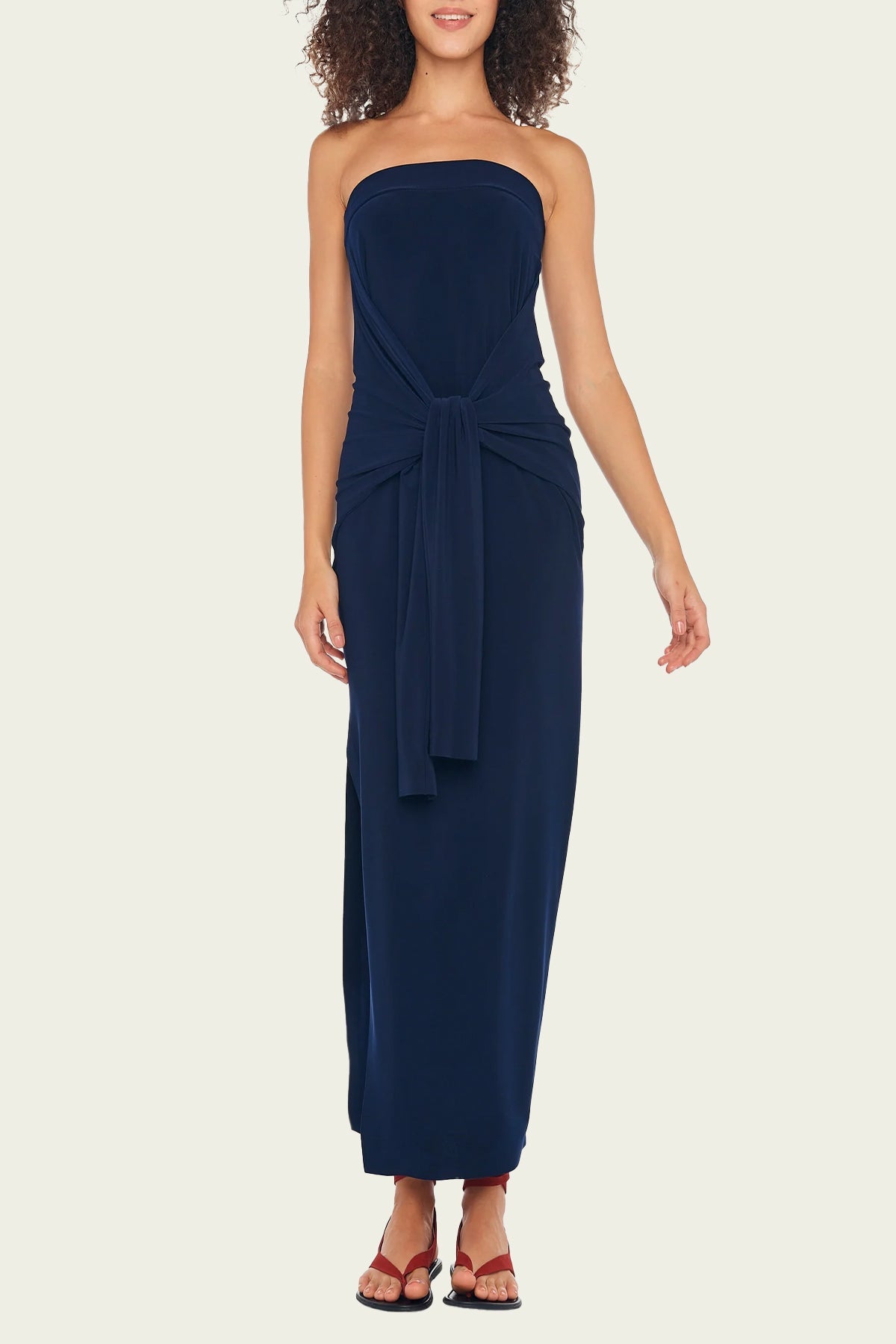 Strapless All-in-One Side Slit Gown in True Navy - shop-olivia.com