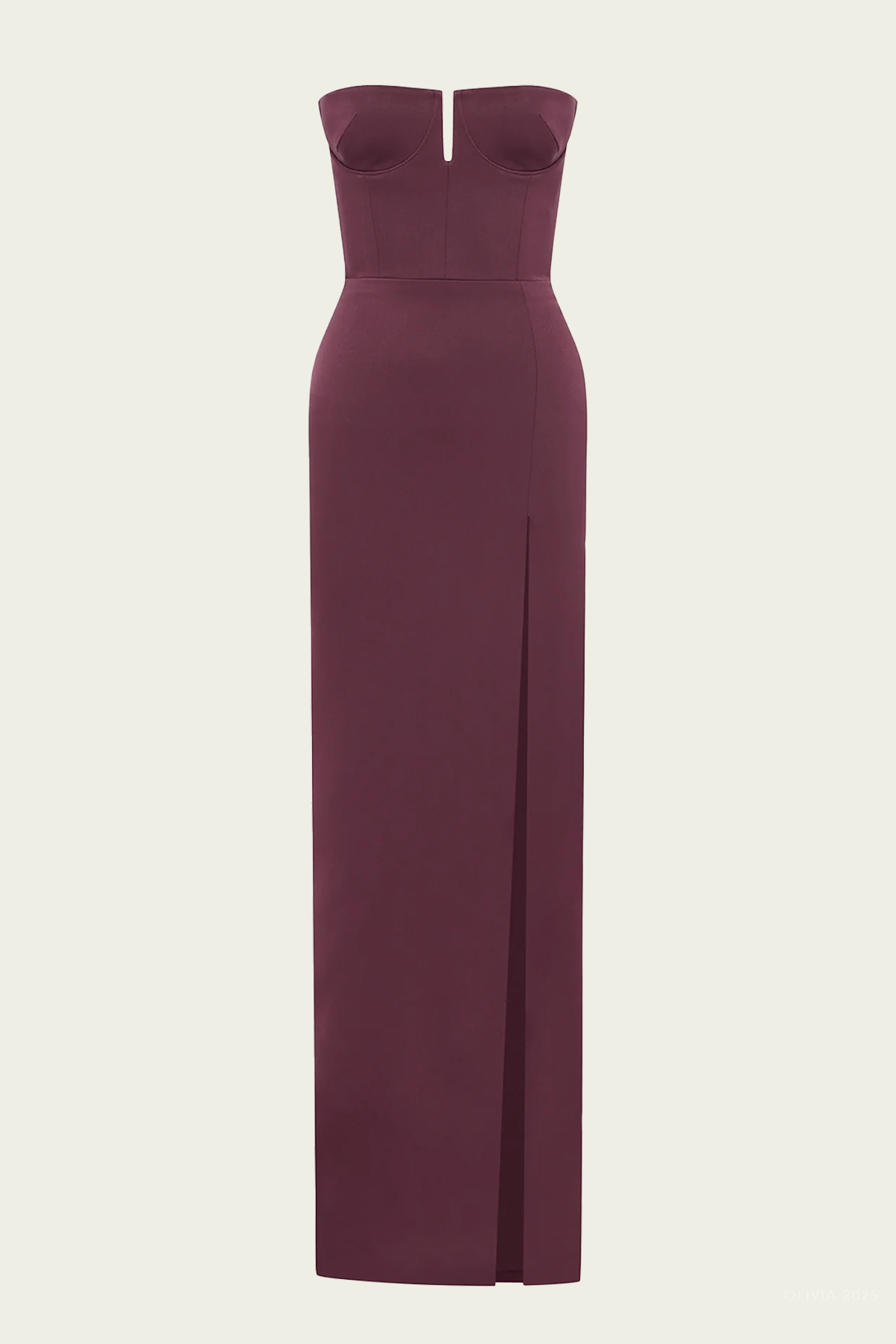 Strapless Cup Column Satin Crepe in Plum - shop - olivia.com